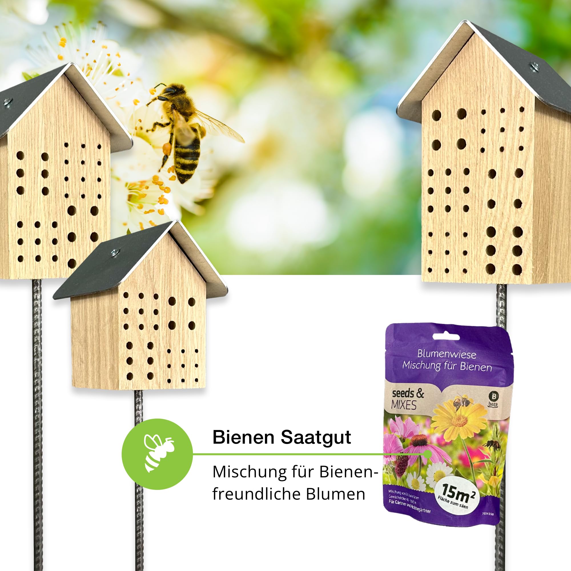 GARTENETAGE Bienendorf Geschenkset für Bienenliebhaber - Perfektes Set mit Blumenwiese Mischung, hochwertigem Insektenhotel, nachhaltiger Verpackung und Anleitung zur Bienenförderung