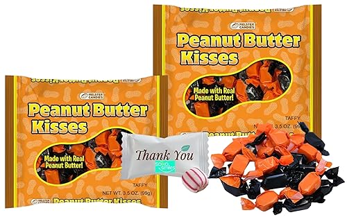 Melster Peanut Butter Kisses 3.5 0z Bolsa (paquete de 2) Caramelos de Halloween sin gluten, ideal para vacaciones, tazón de oficina, fiesta de
