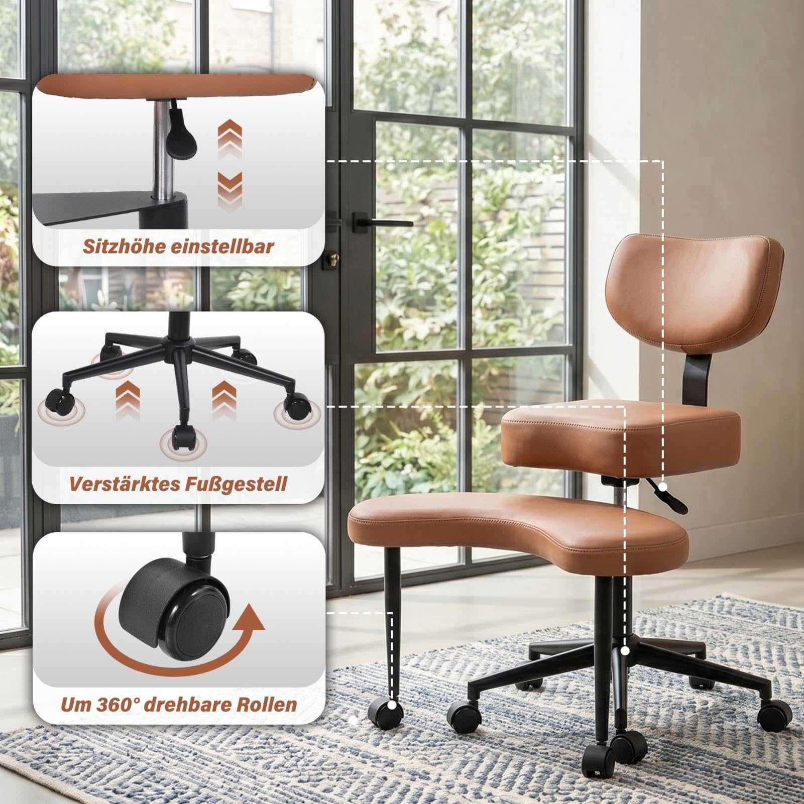 Generisch Chaise de méditation professionnelle avec roulettes, pour s'asseoir dans un siège de couture, chaise de bureau TDAH, avec tabouret réglable en hauteur, design flexible pour les personnes