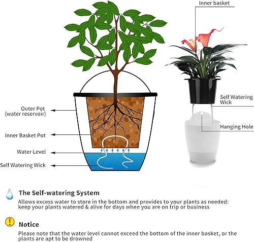 Miniatura 5 de Paquete de 3 macetas verticales de riego automático para colgar en la ventana del jardín, para interiores y exteriores, cesta de flores para cocina,