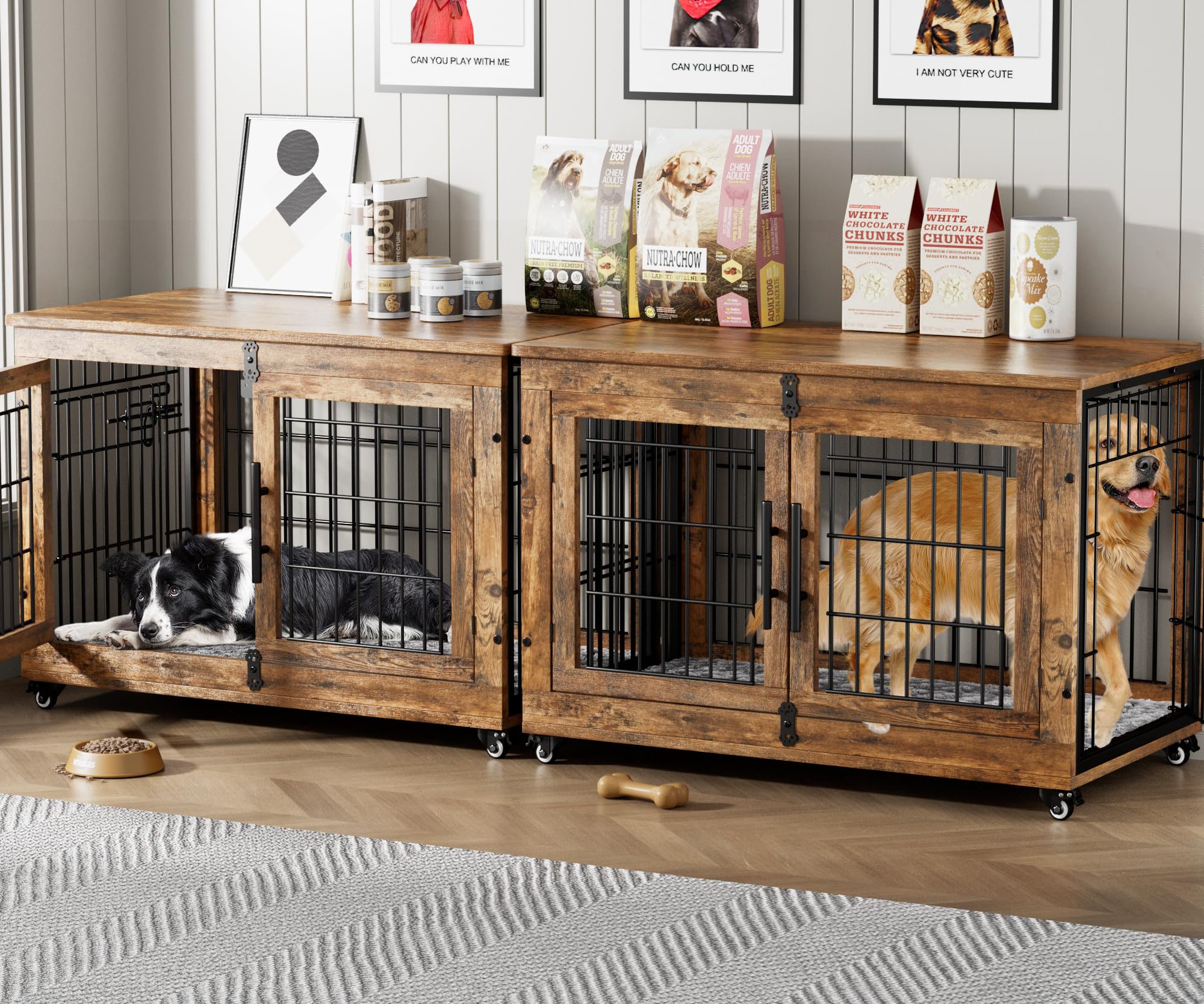 2 Pack Dog Crate Furniture, 38'' Heavy Duty Kennel with Cushion &amp; Wheels