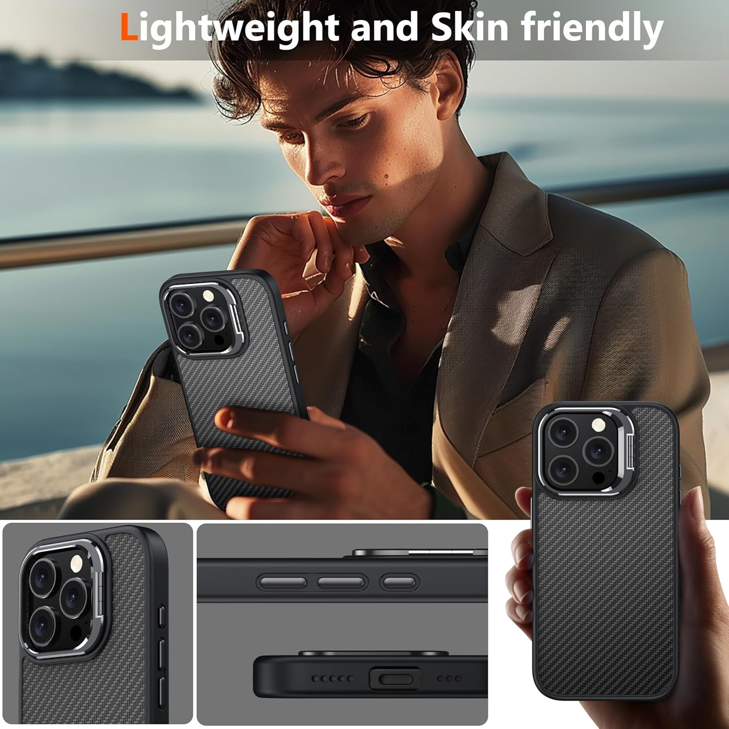 Magnetic for iPhone 16 Pro Case Carbon Fiber Skin Sensation【Compatible With magsafe】【Metal Lens Kickstand】Dropproof Sturdy Carbon Fiber Pattern【Wireless Charging】 Case for iPhone 16 Pro thumbnail