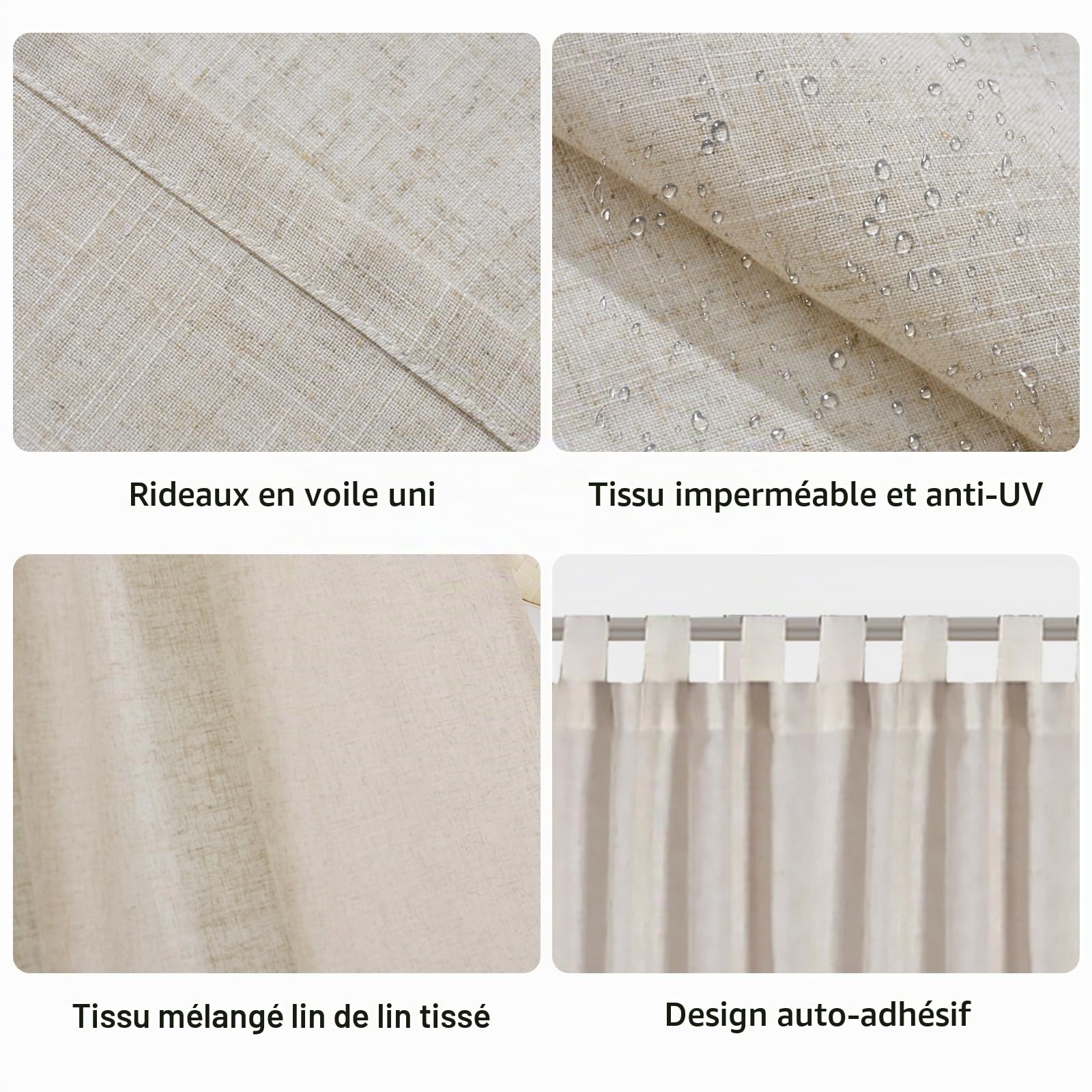 2 Pièces Rideaux D'extérieur, Rideau Extérieur Intempéries Et Étanche, Rideau Pour Pergola Avec Œillets Et Fermeture Velcro, Rideau Terrasse Aux Occultants Pour Jardin, Pergola, Balcon, Lin, 132*244cm