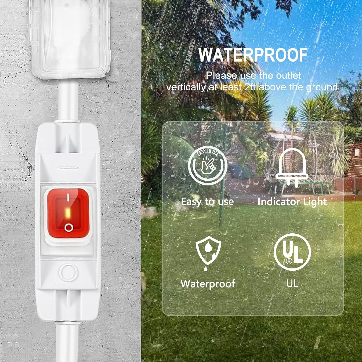 Extension Cord with Switch On/Off Waterproof Switch 15Ft No Plugging and Unplugging Invintage Stereo Devices Without Built-in Power Switch(15 FT, White)