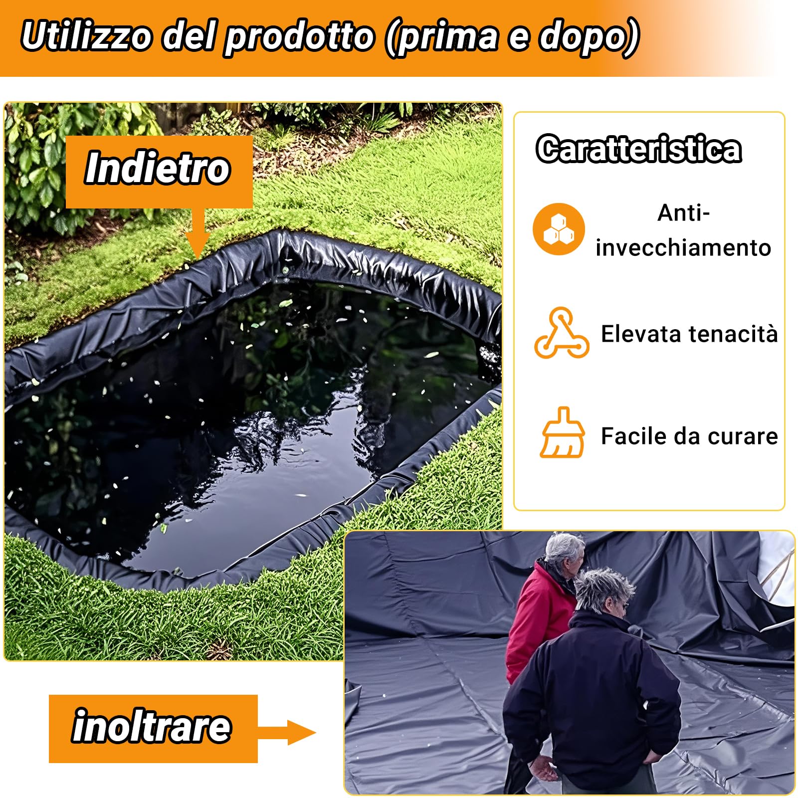 Telo Nero in PVC 4x8m per Laghetto – Fodera Impermeabile con Protezione Anti-UV, Perfetta per Laghetti, Fontane e Aree Acquatiche.