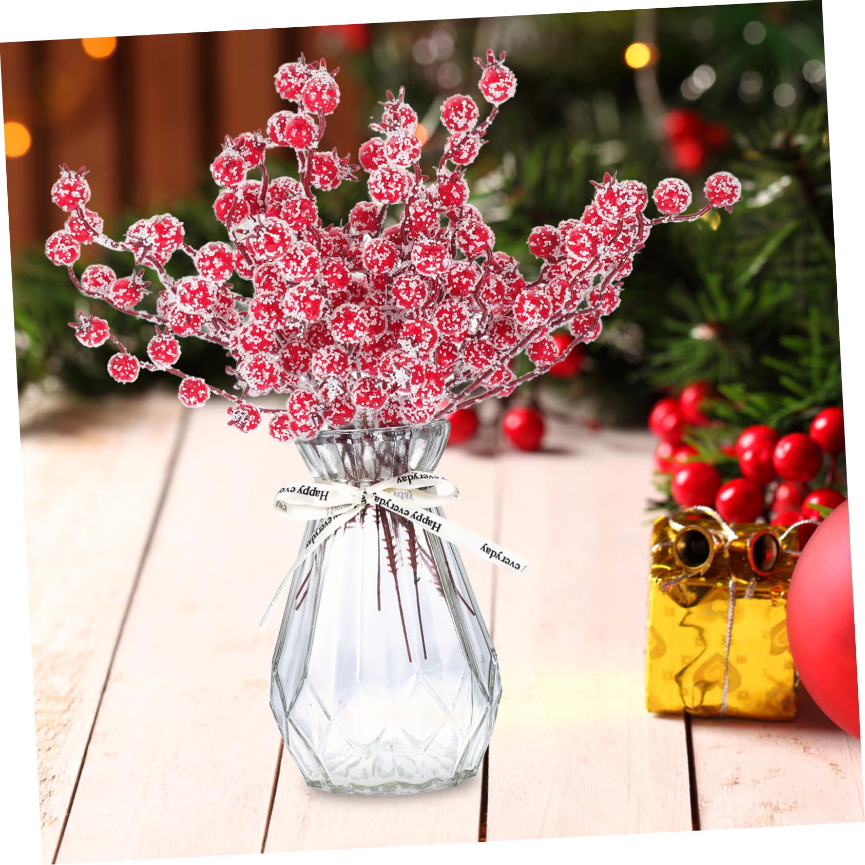 Garneck 50 Pezzi Decorazione Albero Di Natale Frutta Rossa Festa Bacche Di Natale Artificiali Bacche Rosse Di Natale Bacche Di Agrifoglio Bacche Artificiali Picks Decorazione Da Sera Para