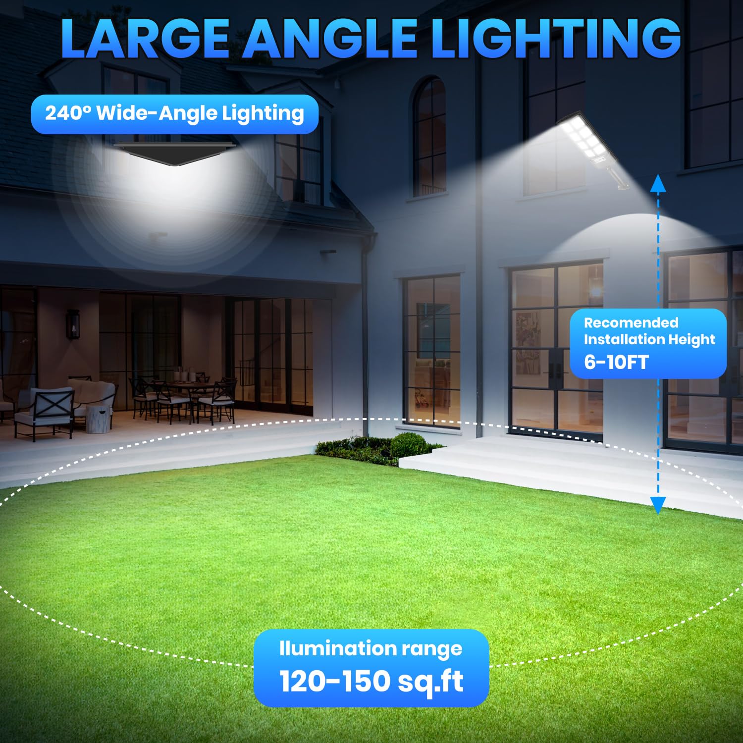 Farolas Solares Exterior, 6000K Focos Solar LED Jardín con Sensor de Movimiento y Control Remoto, IP66 Impermeable Lampara Solar Luz de Seguridad Exterior para Garage Patio Calle, 2 Pack