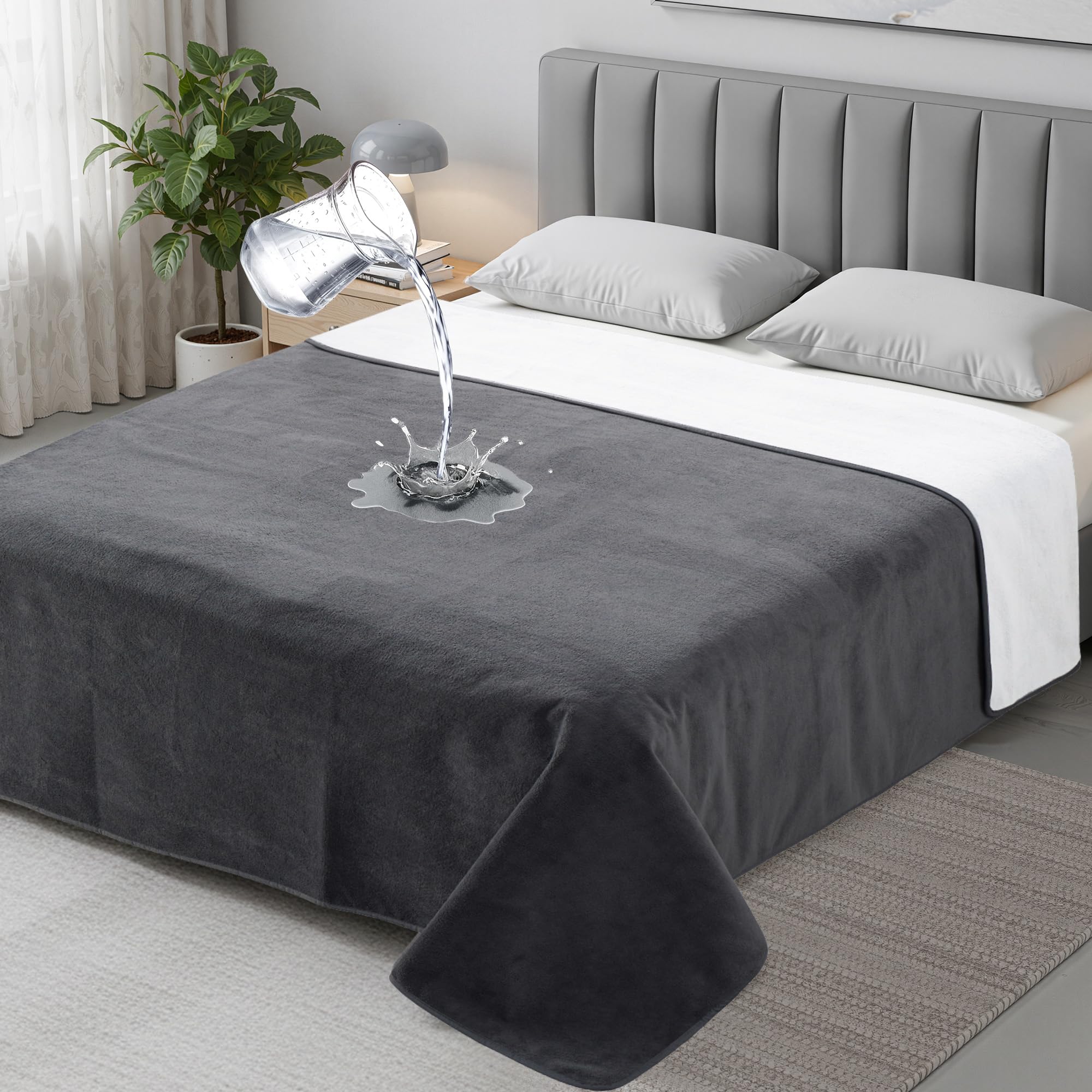 Manta Impermeable 203x229cm - Manta Doble Reversible para Pareja, para Sofá y Cama con Triple Capa Antihumedad, Protege contra Humedad y Manchas, para Parejas y Mascotas
