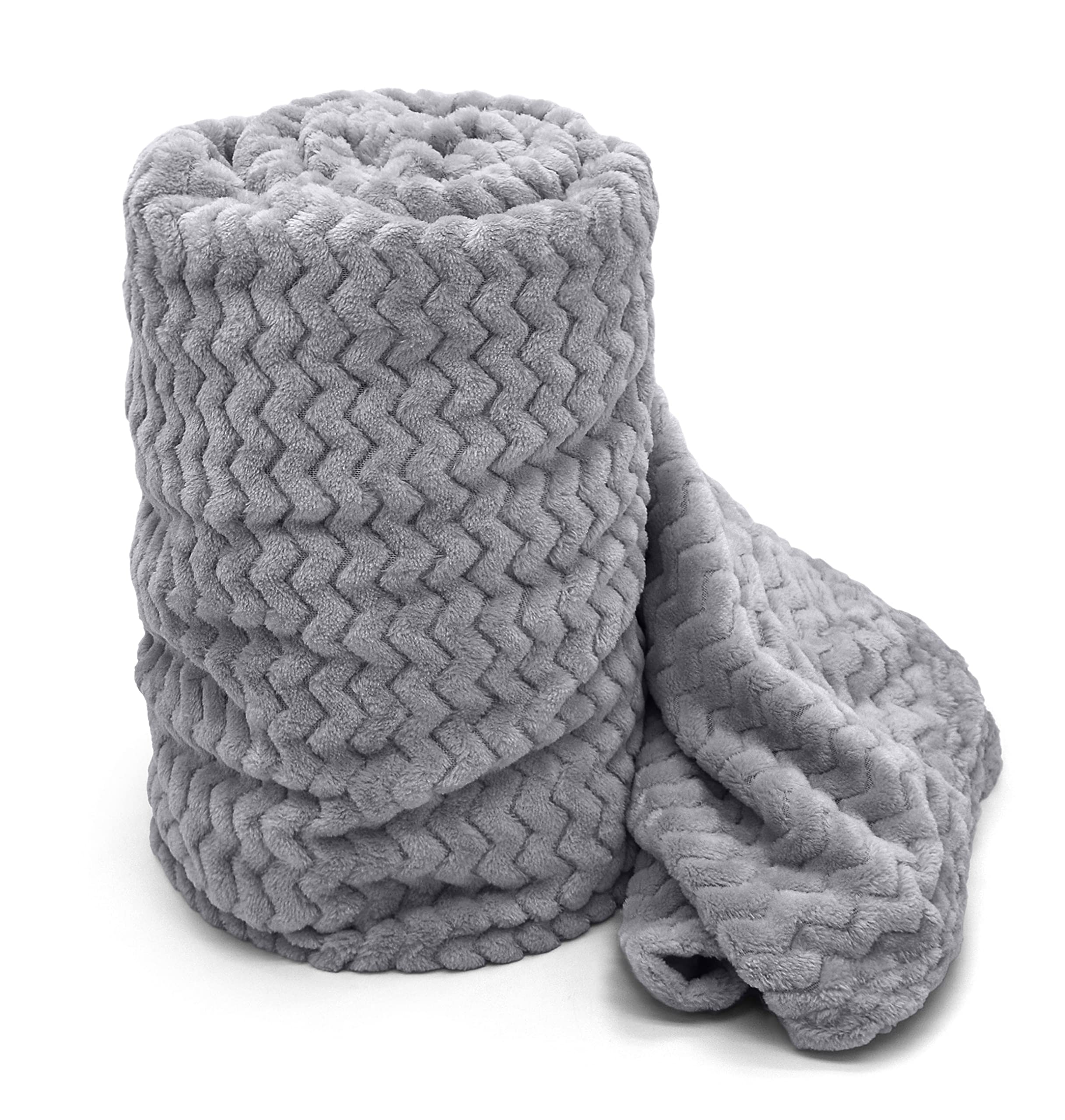 Soft Velvety Plush Throw Blanket Zig Zag Chevron Patterned Blanket for Bed, Sofa Chair/Settee/Couch Throwover Flannel Fleece (Silver Grey, Double/Twin)