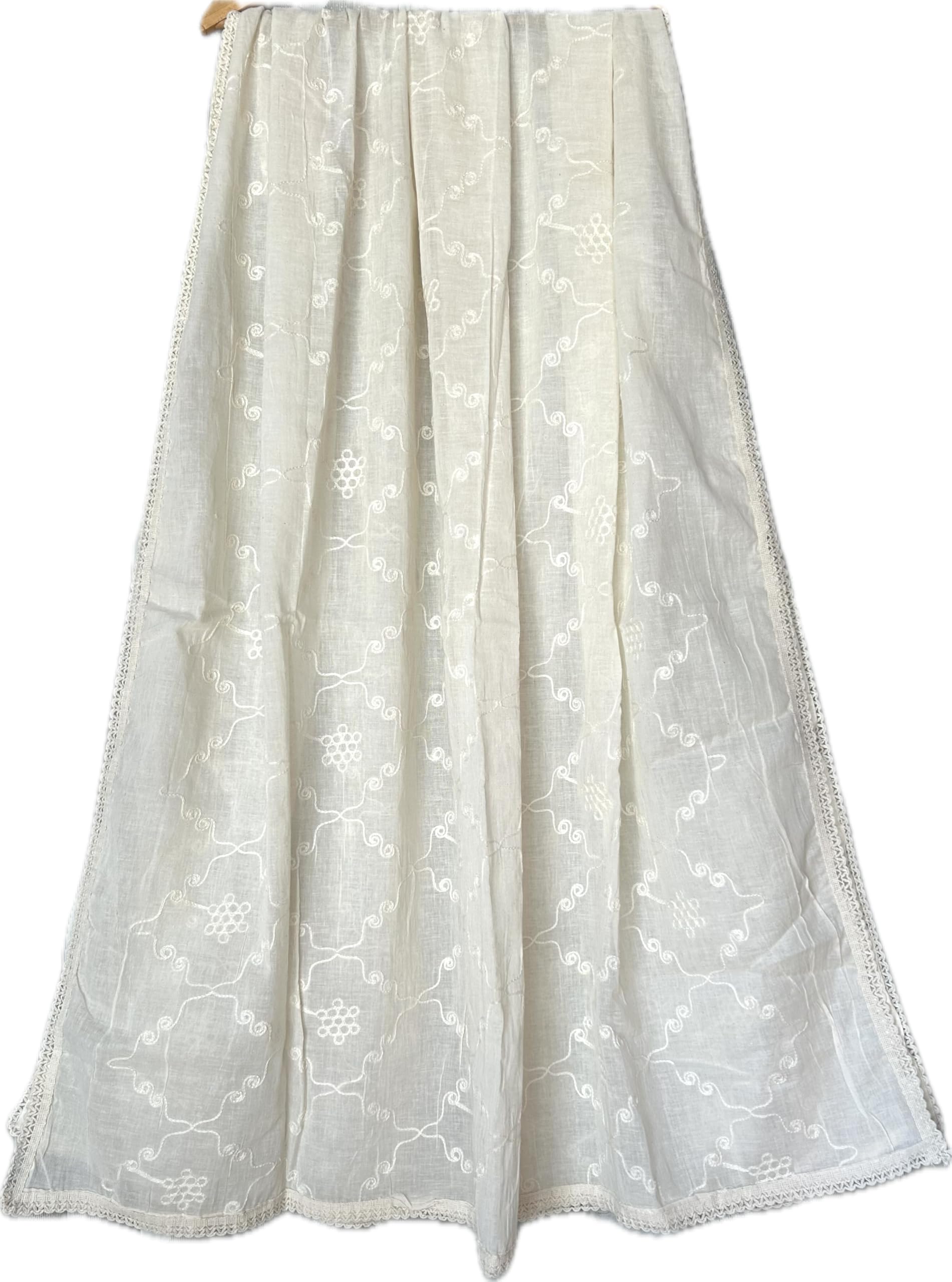 Off White/Beige Cotton Dupatta with Allover Floral Embroidery and Lace Border | off White/Beige | Summer Wear-image-2