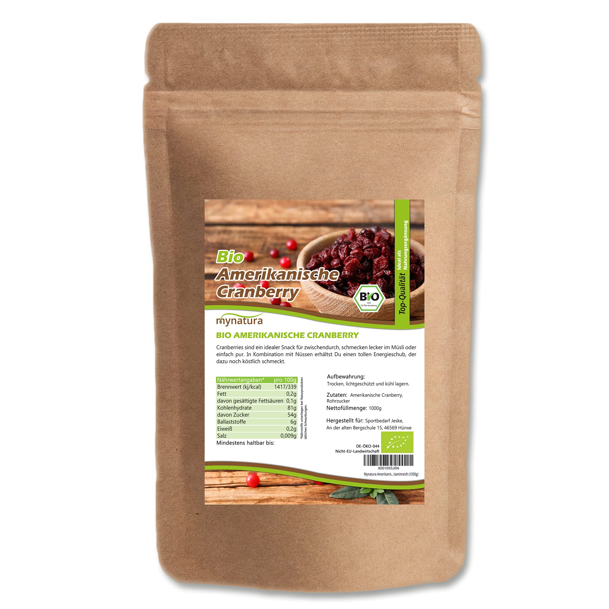 Mynatura Bio Cranberries getrocknet 1000g – Fruchtige Premium-Beeren aus kontrolliert biologischem Anbau I Ideal für Müsli, Backen, Snacks & Saucen I Ohne Zusätze & vegan (2 x 1000g)
