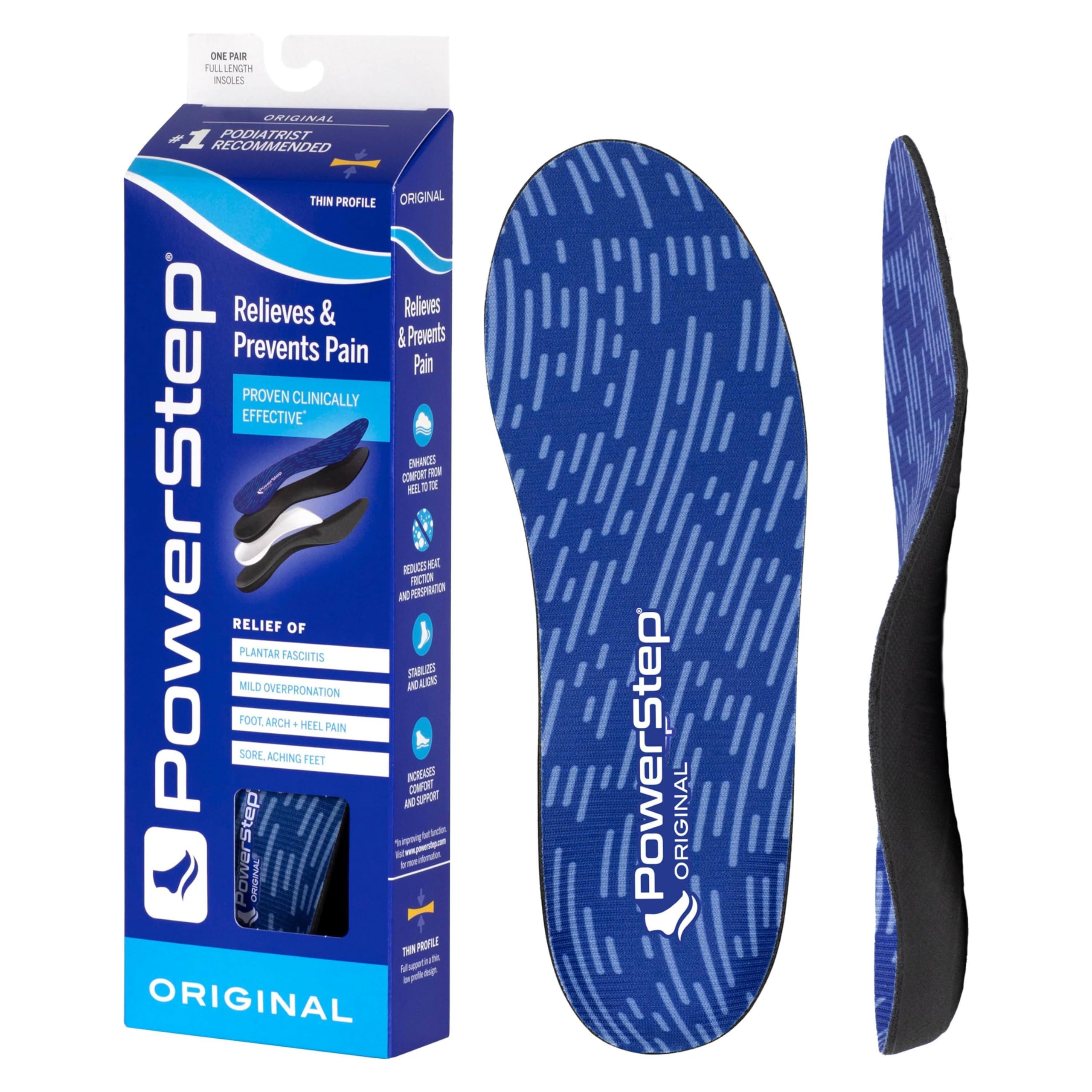 Powerstep Unisex Original Insole, Blue/Black, Men s 5-5.5 Women 7-7.5 UK