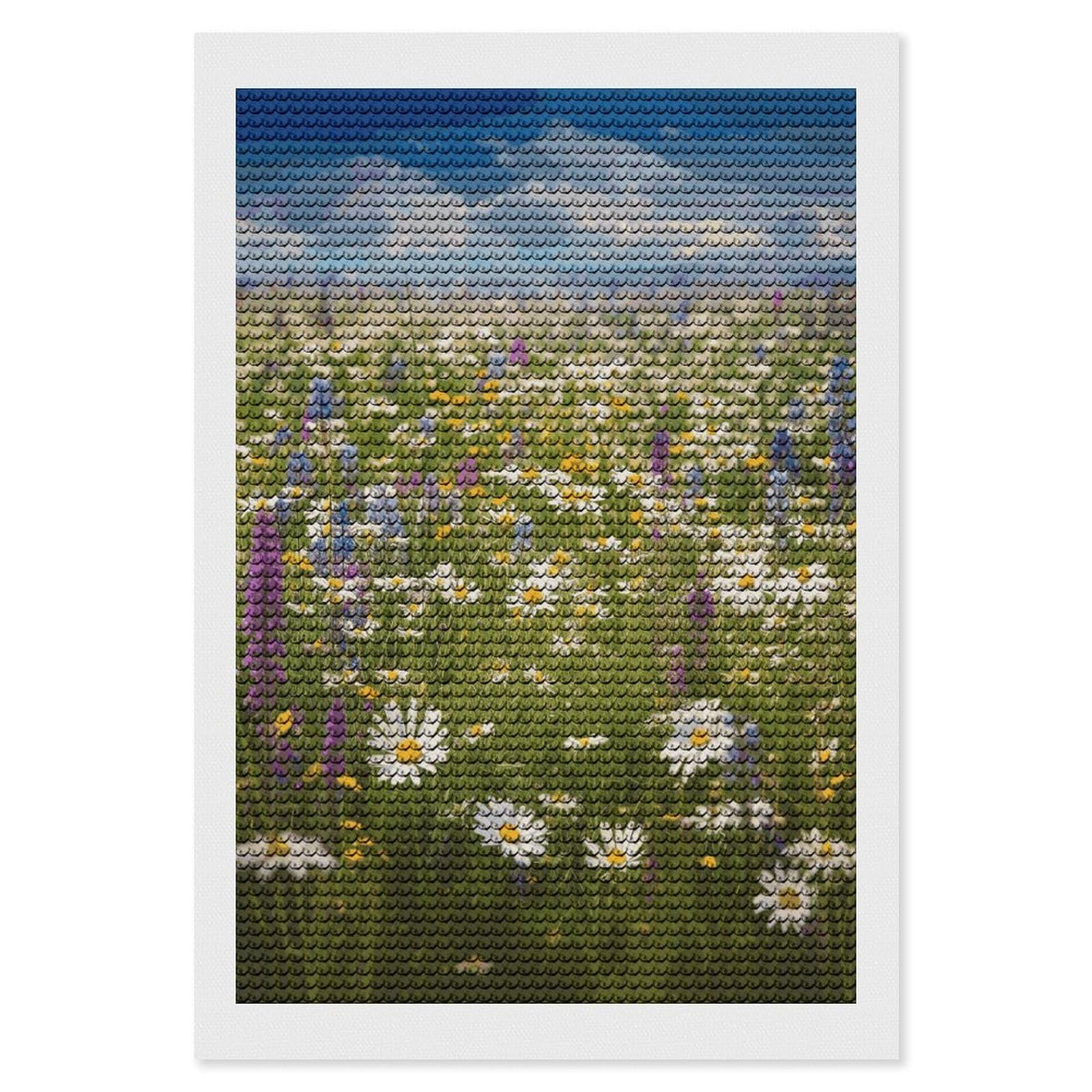 FekiLoot Spring Meadow Flowers Paint by Numbers Kit for Adults Beginner DIY Diamond Dots Paintings Round Full Drill Diamond Art Kits Picture Diamond Art Painting Kits for Home Decor 8"x12"