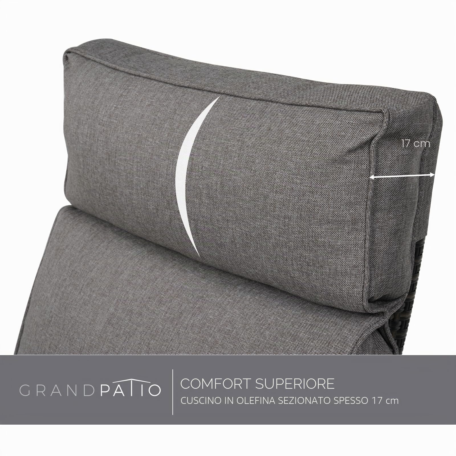 Grand patio Sedia a sdraio con cuscino, schienale regolabile, in rattan, per interni, uso esterno (vimini marrone chiaro, cuscino beige) (Regolazione indipendente, Grigio scuro)