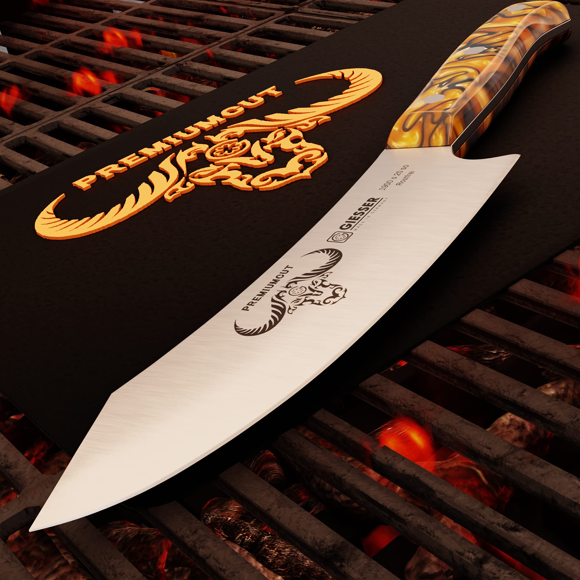 Giesser seit 1776 - Made in Germany - Kochmesser 20 cm Spicy Orange, PremiumCut Chefs No 1, Küchenmesser, Acryl, exotisch, rostfrei, deutsches Grillmesser scharf