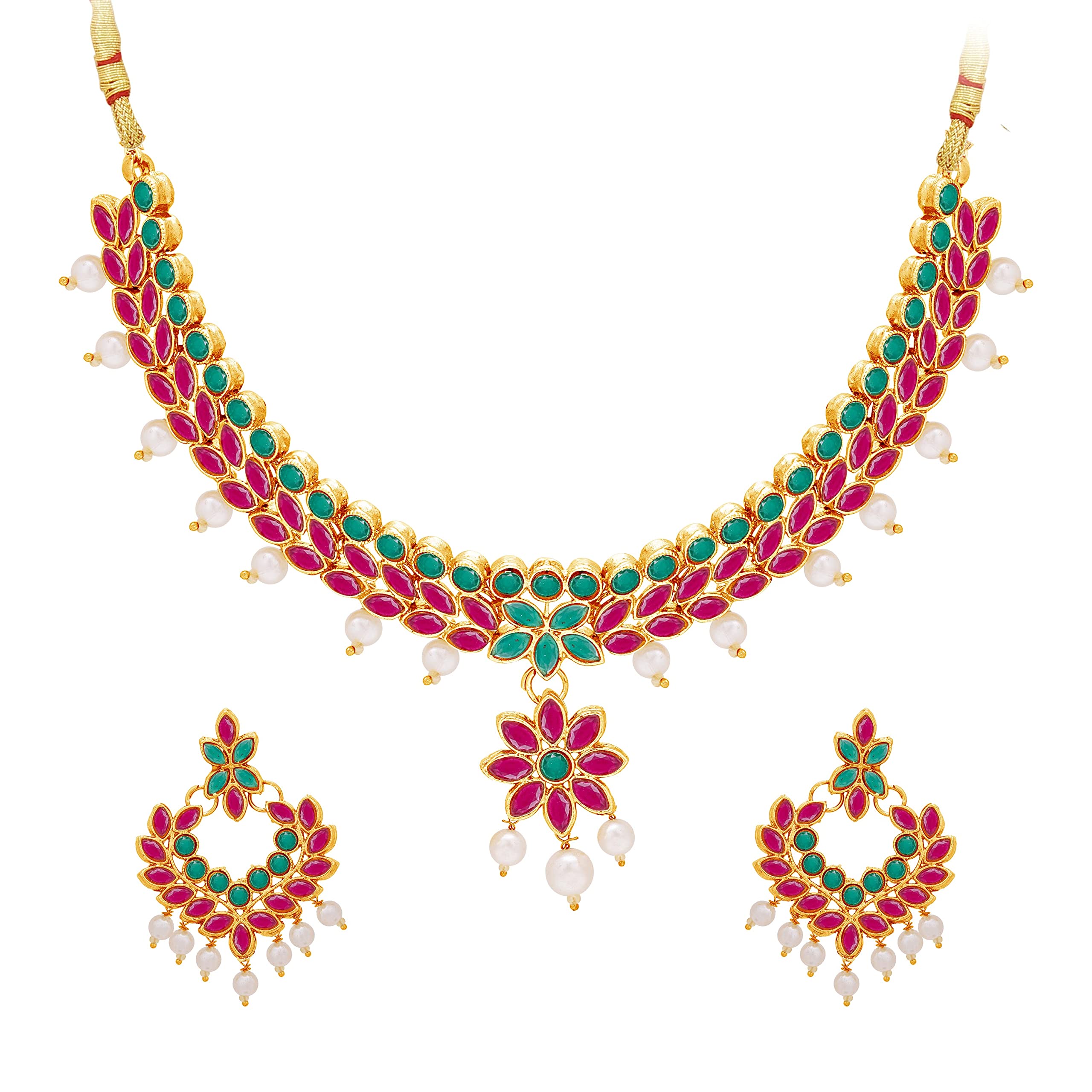 Sukkhi Lovely Gold Plated Colour Stone & Pearl Collar Necklace Set For Women (NS102466) (B0B4WWQ4LT) Amazon Price History, Amazon Price Tracker