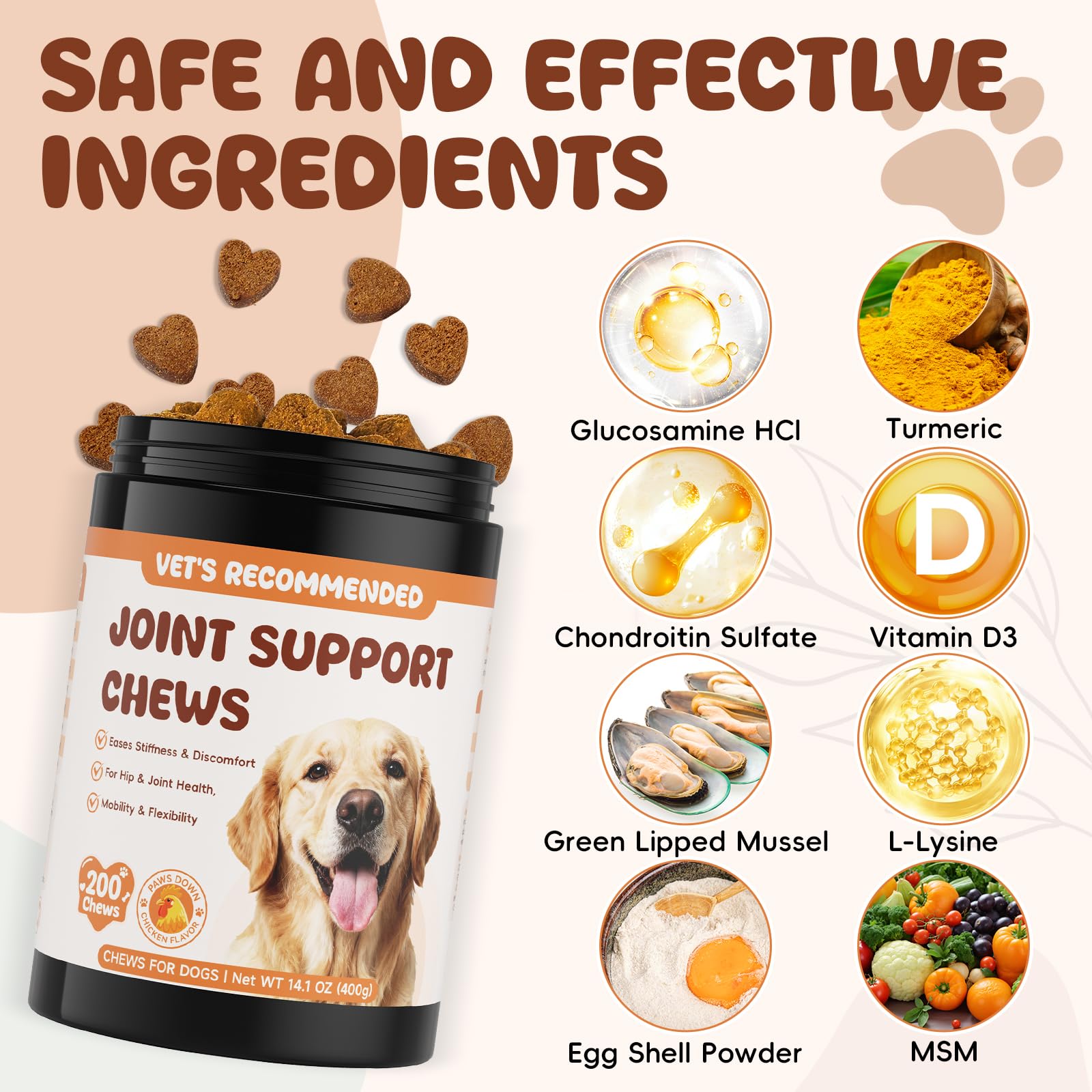 Glucosamine for Dogs Hip and Joint Supplement 200 PCS Glucosamine Chondroitin MSM for Dogs Hip & Joint Pain Relief Mobility Support for All Small Medium Large Breeds Chicken Flavor - image 3