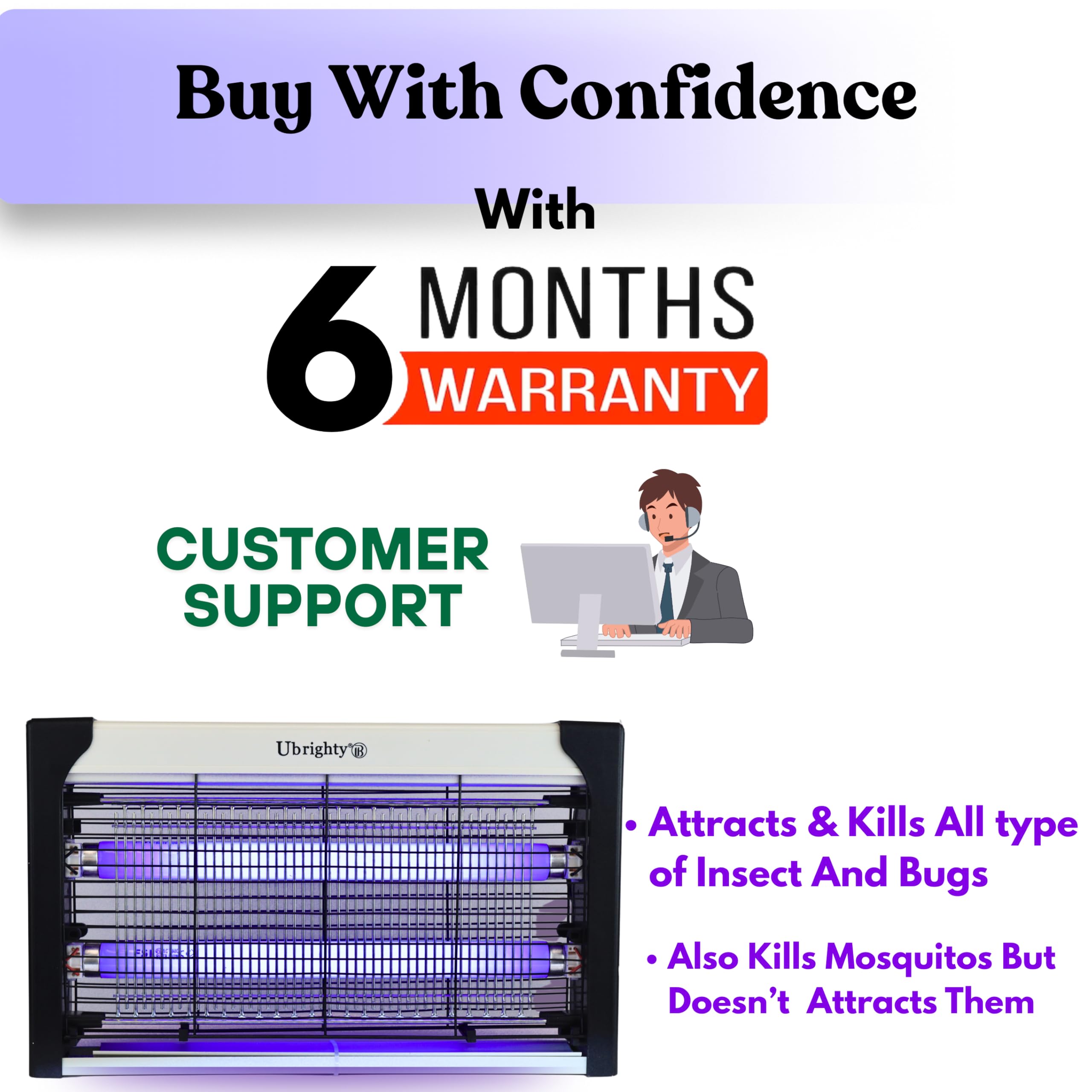 Ubrighty Insect Killer Machine-with 2 Extra Blue UV Tubes Electric Fly Catcher Machine Makhi Flies Killer Trapper-Bug Zapper for Home Kitchen House Bedroom Mosquito lamp Indoor Restaurants (W20) - Image 4 thumbnail