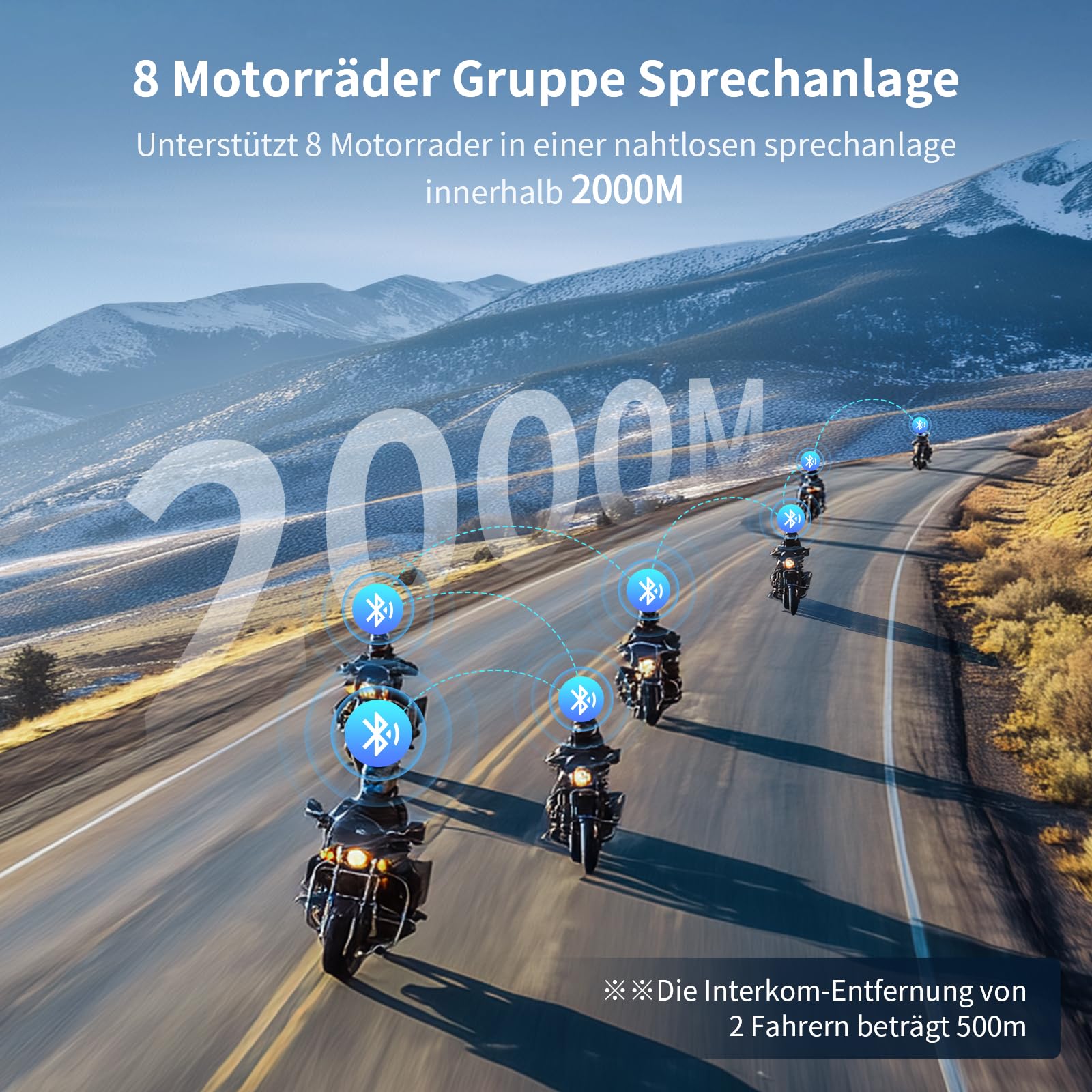 Fodsports M1-S Pro 2er Pack Motorrad Headset, 8-Personen Bluetooth Intercom mit 2000m Reichweite & CVC Geräuschunterdrückung, Musik Teilen, AUX Mischfunktion & Automatischer Anrufannahme