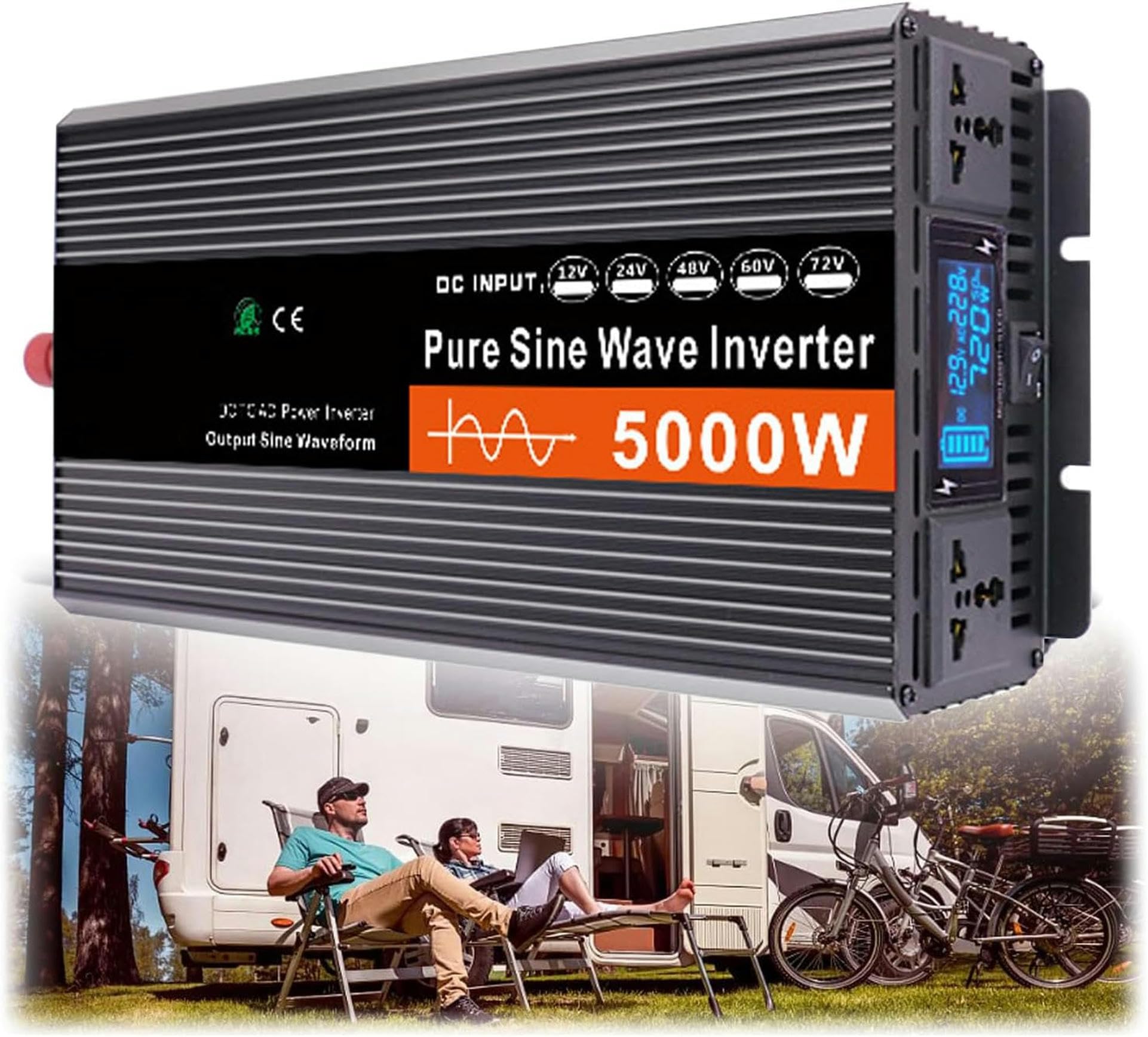 Onduleur pure sinusoïde 2500W convertisseur de tension 5000W crête camping-car solar