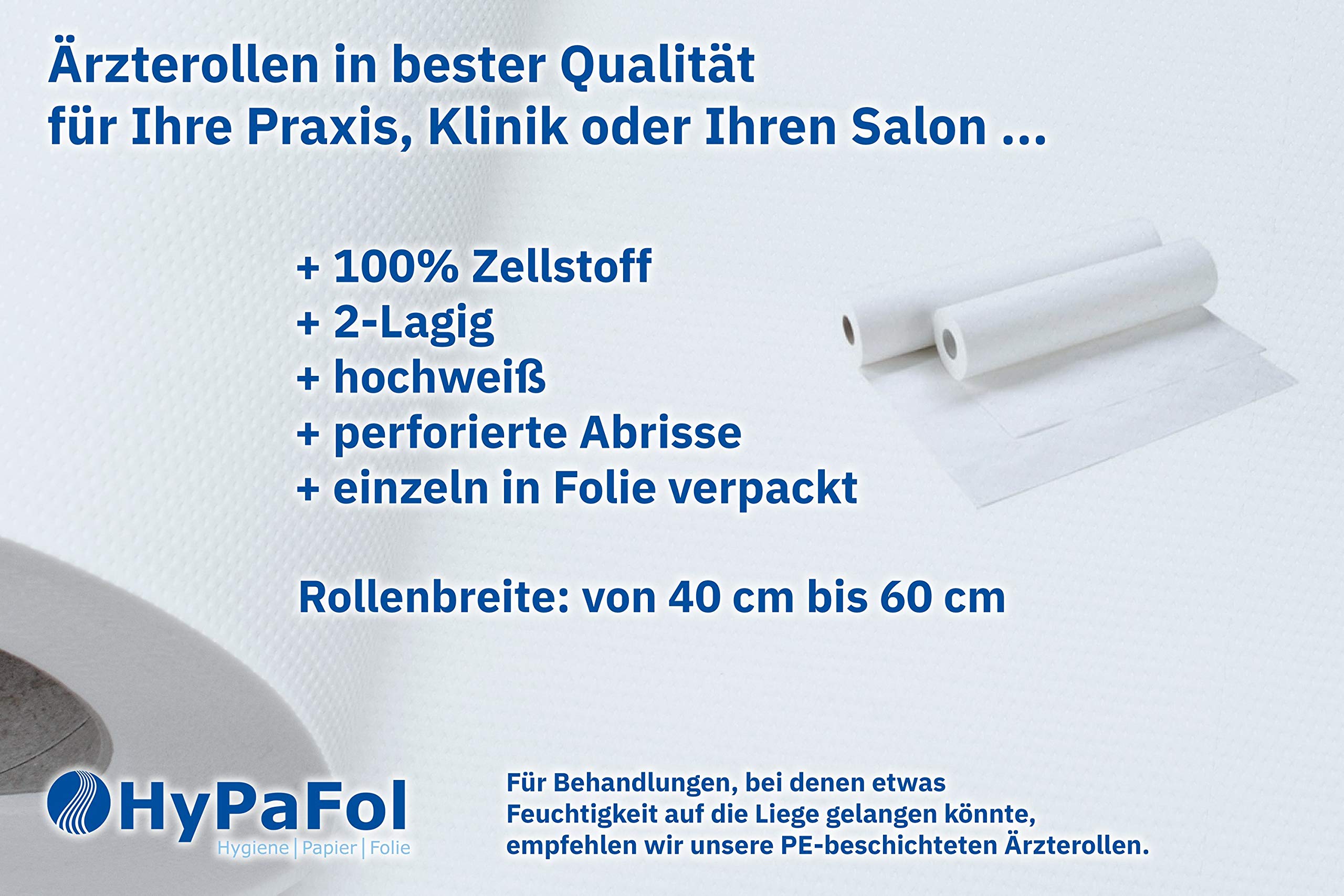 Hypafol Liegenabdeckung | 9 Rollen | 55 cm Breite | 2-lagig | 100% Zellstoff | hochweiße Abdeckrollen | Abrisse alle 38 cm perforiert | Premium Qualität von Hypafol