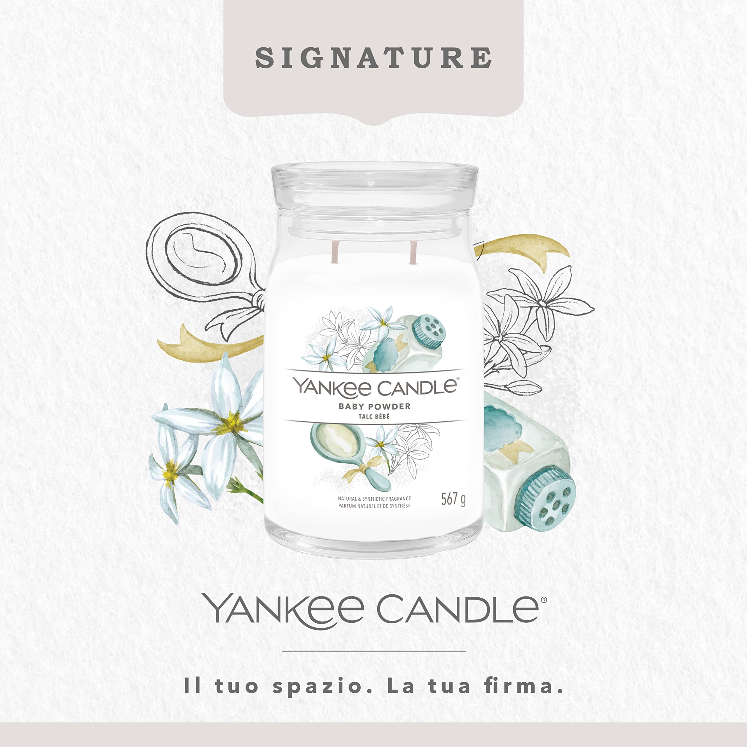 Yankee Candle Signature Candela Profumata, Talco per Bambini in Giara Grande, Candele di Miscela di Cera di Soia Lunga Durata, Regalo per le Donne