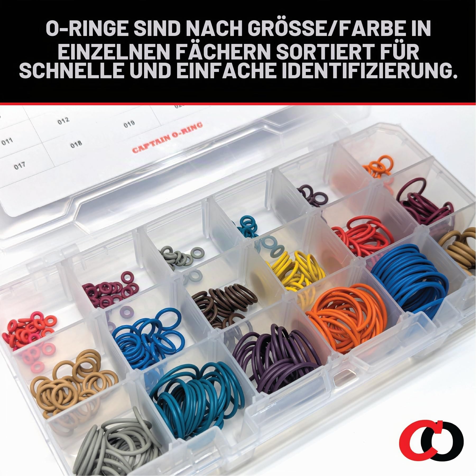 Captain O-Ring Players Kit Großes Farbkodiertes Master-Paintball-Oring-Set, 18 Größen, 360 Orings