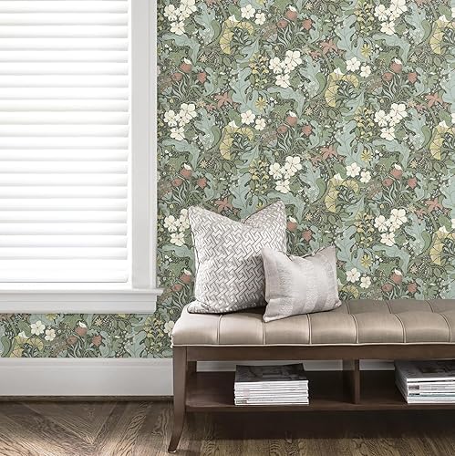 Miniatura 7 de Papel tapiz para despegar y pegar, papel tapiz floral verde para dormitorio, autoadhesivo, extraíble, impermeable, papel de contacto para sala de