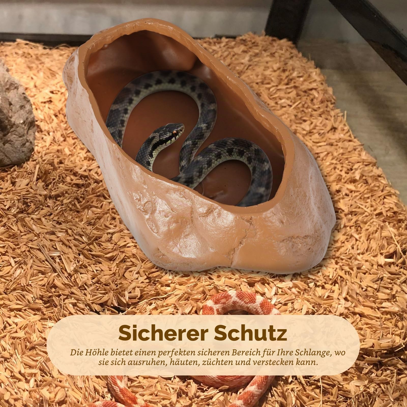 Schlangenhöhle für Gecko-Haarausfall, Natürliche Rock-Optik, Versteck für Reptilien, Eierlegeunterstände, geeignet für Ballpython, Maisschlange, grüne Schlange und Gecko, L Größe