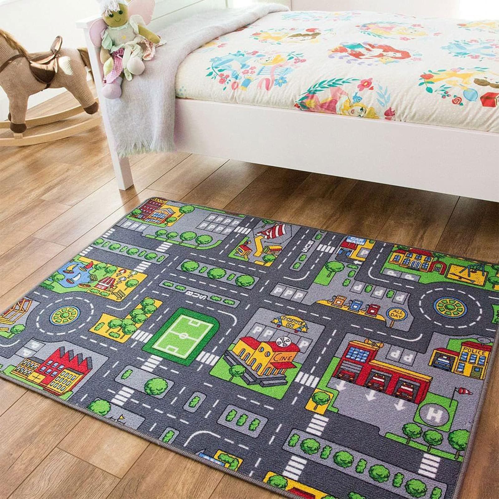 City Toy Activity – 80 x 120 cm, tappetino con mappa del traffico | aree di attività da pavimento, apprendimento interattivo veicolo Street Design Playset, morbido tappeto antiscivolo per sala