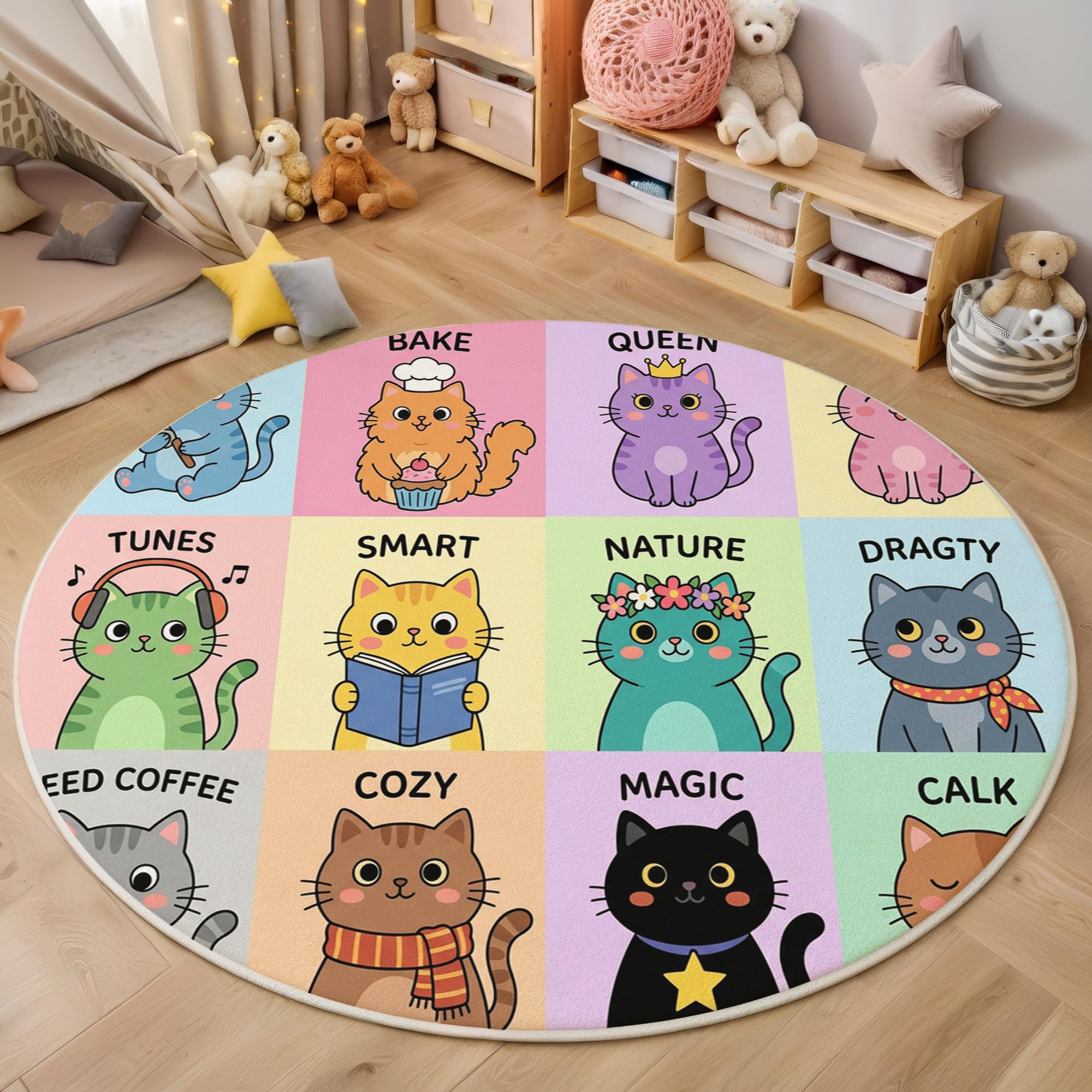 Tapis rond chat amusant pour réveiller la chambre des enfants