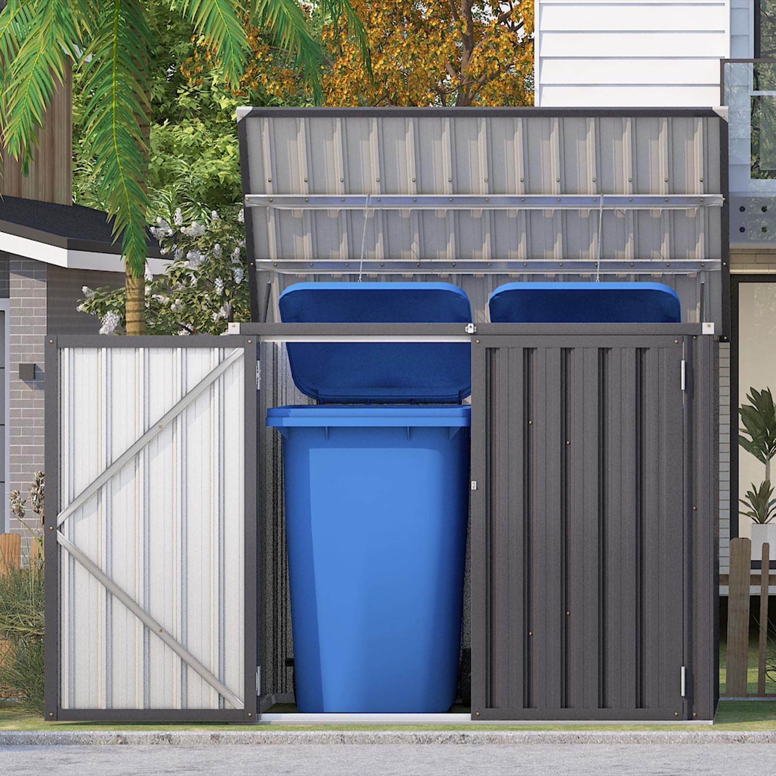UNIONLINE Metal Garden Storage Box Shed, 1.3m² Waterproof Outdoor Tool Organiser with Double Doors, Compact Galvanised Steel Small Sheds for Outside, Grey