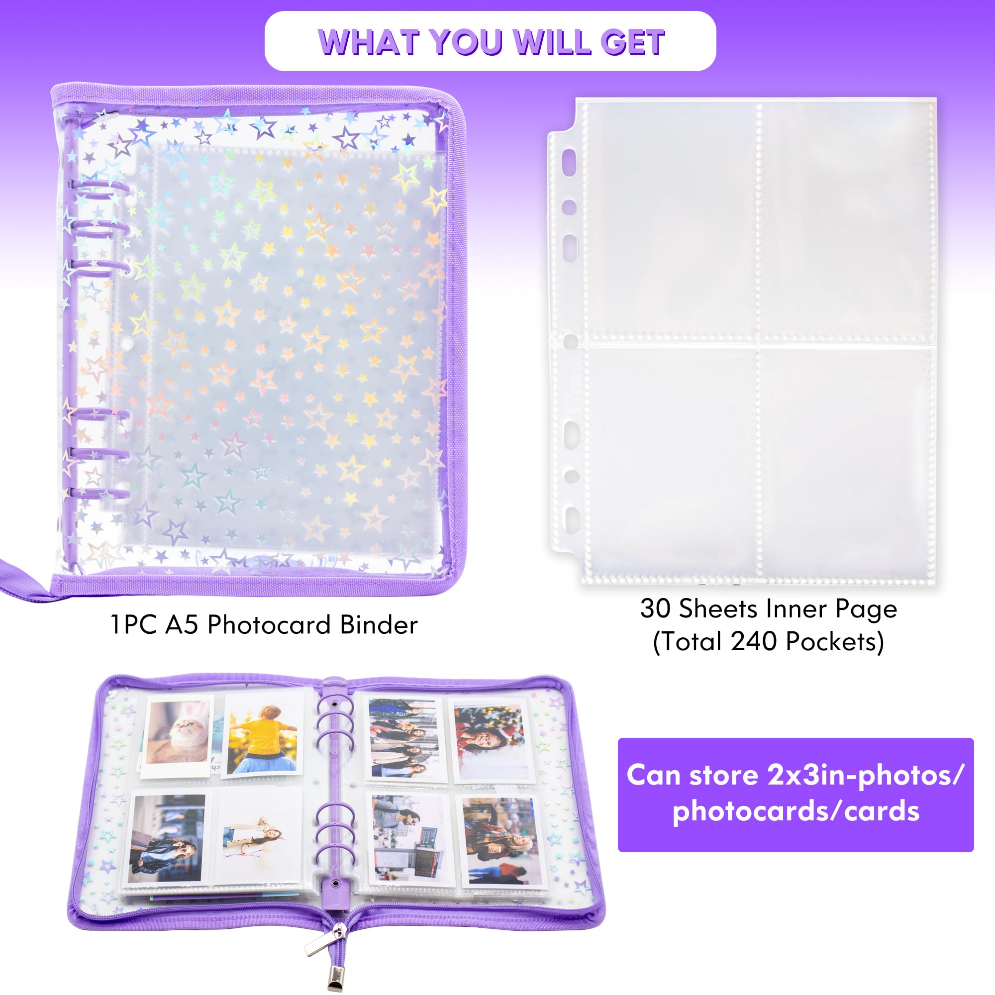 Kpop Photocard Binder Holder with 30 Pack 4-Pocket Inner Pages - Image 3
