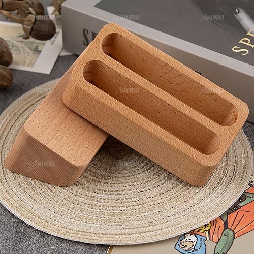 Miniatura 6 de AUEAR, Paquete de 2 tarjeteros de madera para tarjetas de visita con 2 rejillas para escritorio de oficina