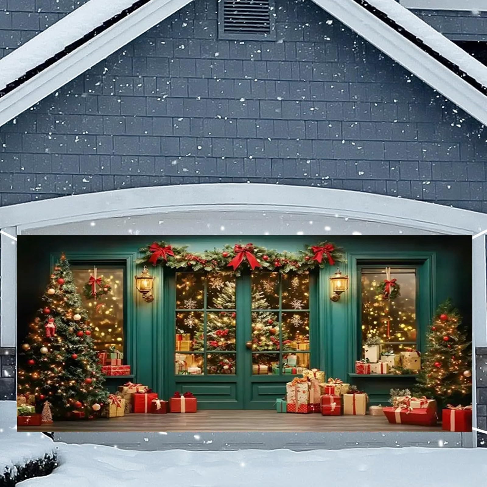 Fahne Weihnachts-Garagentor, Weihnachtsbaum, Garagentor, abgedeckt, 6 x 13 Fuß, großes Hofschild, Winter, für drinnen und draußen, Wand, Tür, Party-Dekoration