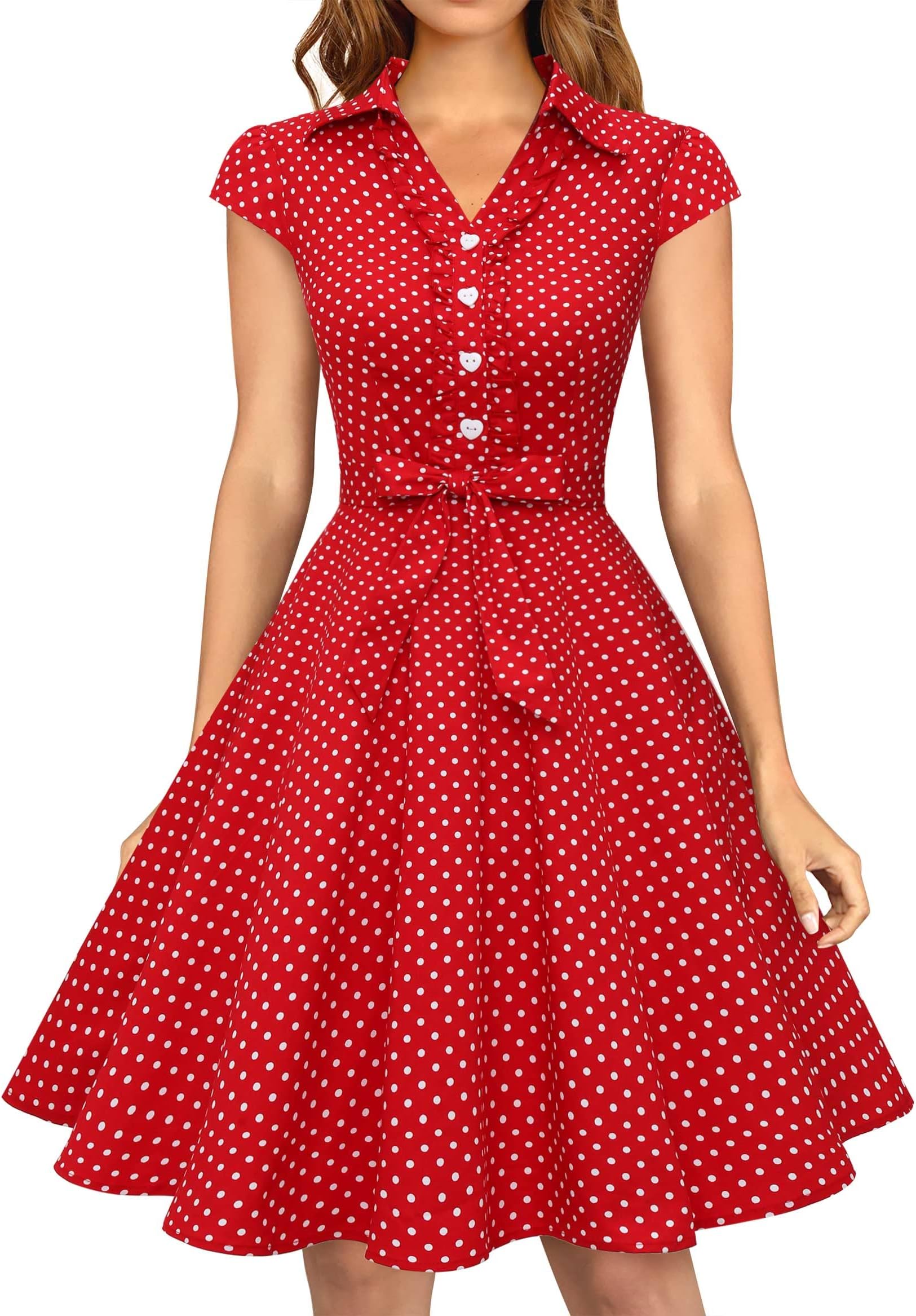 Women's 1950s Retro Rockabilly Dress Cap Sleeve Vintage Swing Dress