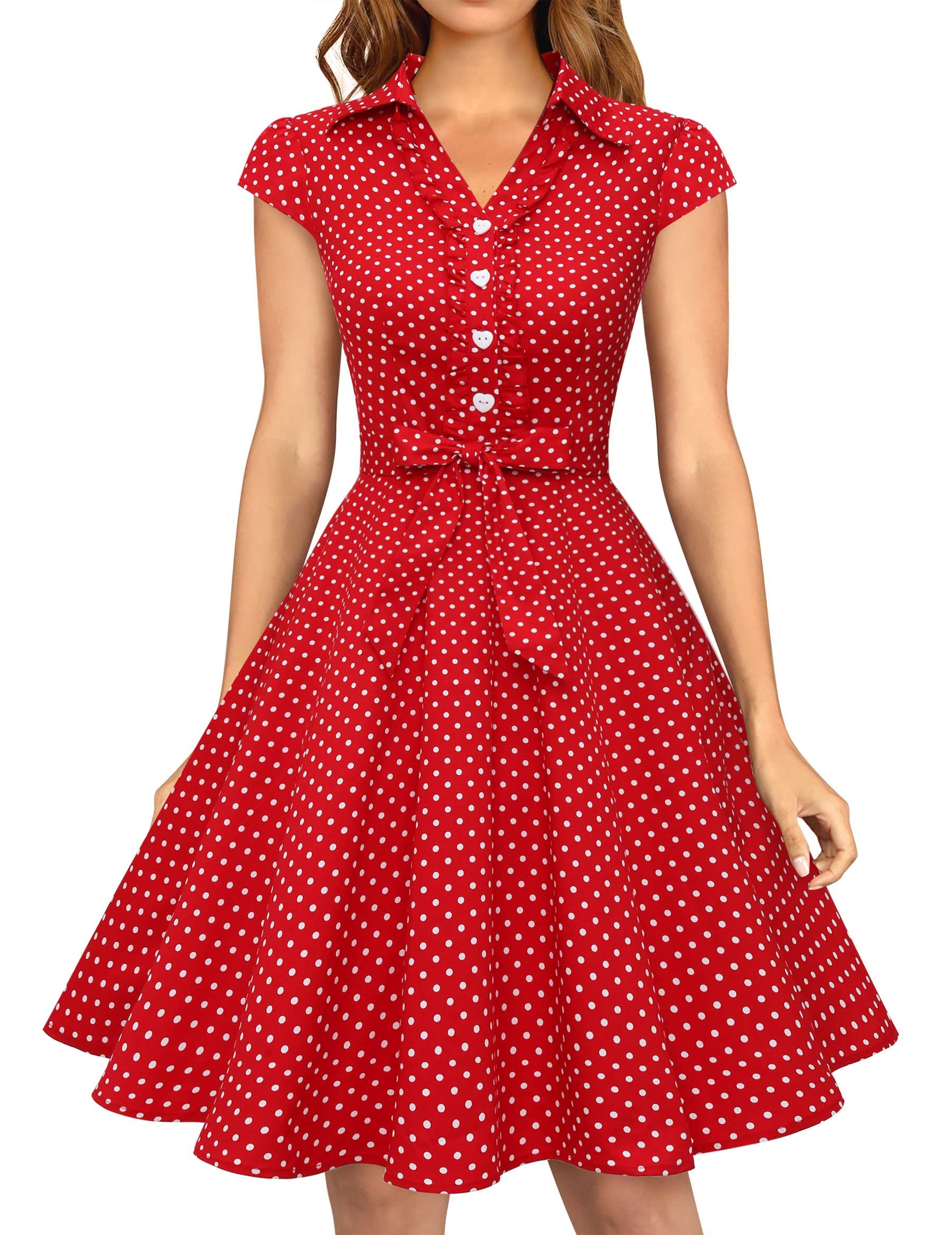WedtrendWomen's 1950s Retro Rockabilly Dress Cap Sleeve Vintage Swing Dress
