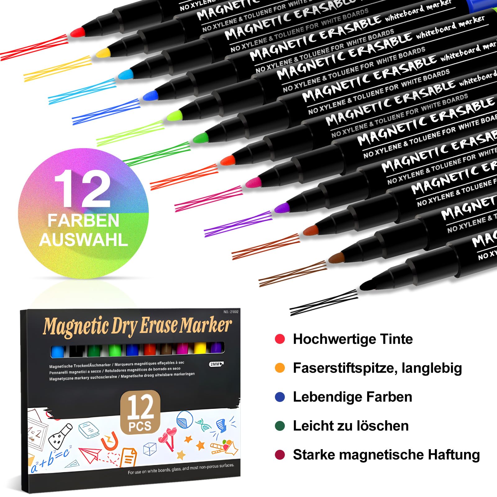 Vicloon Whiteboard Stifte 12 Farben - Dry Erase Mar Produktbild-Vorschau 2