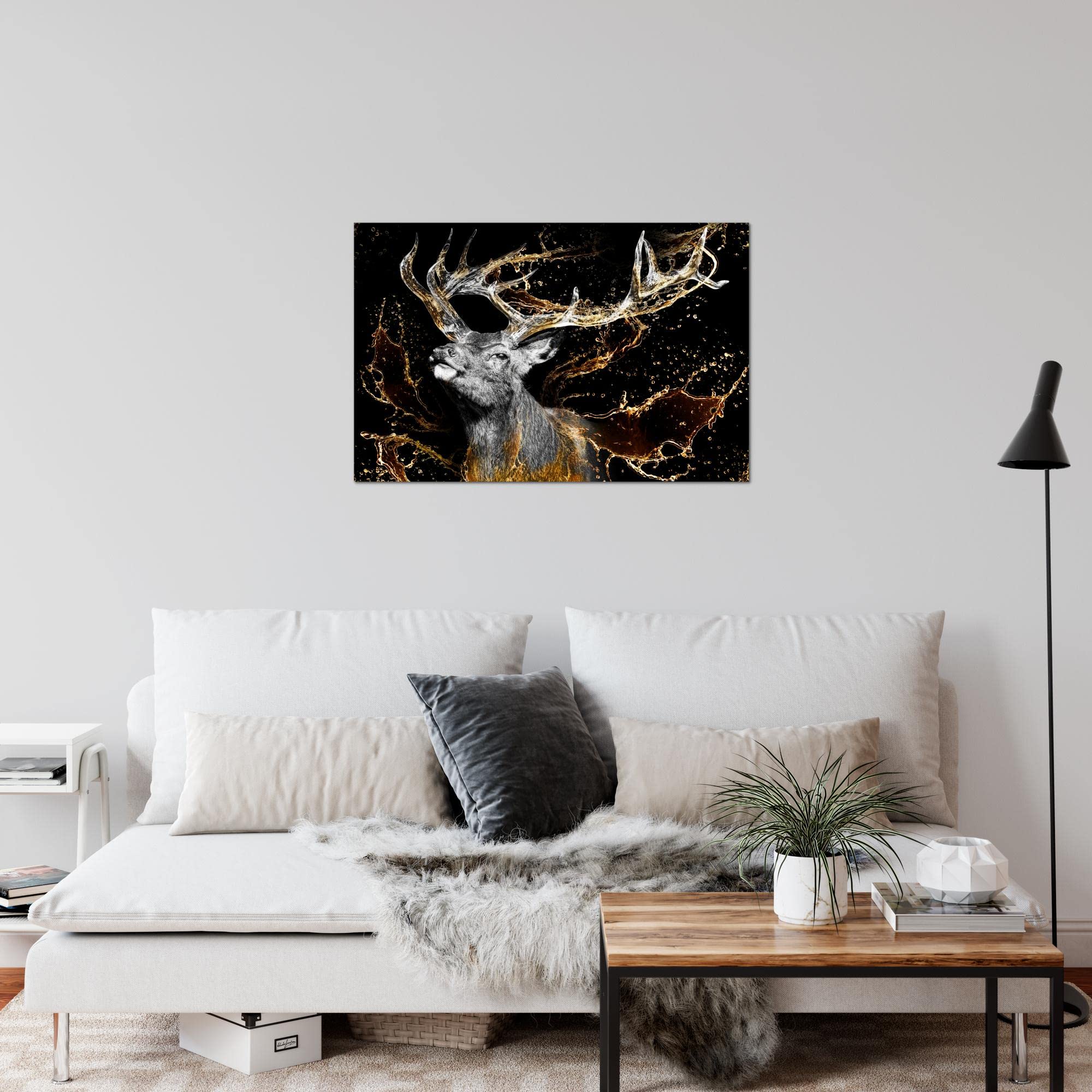 Runa Art Quadri Moderni Foresta cervo 1 Pezzo Tela Non Tessuta Soggiorno Corridoio Nebbia Blu 013412a