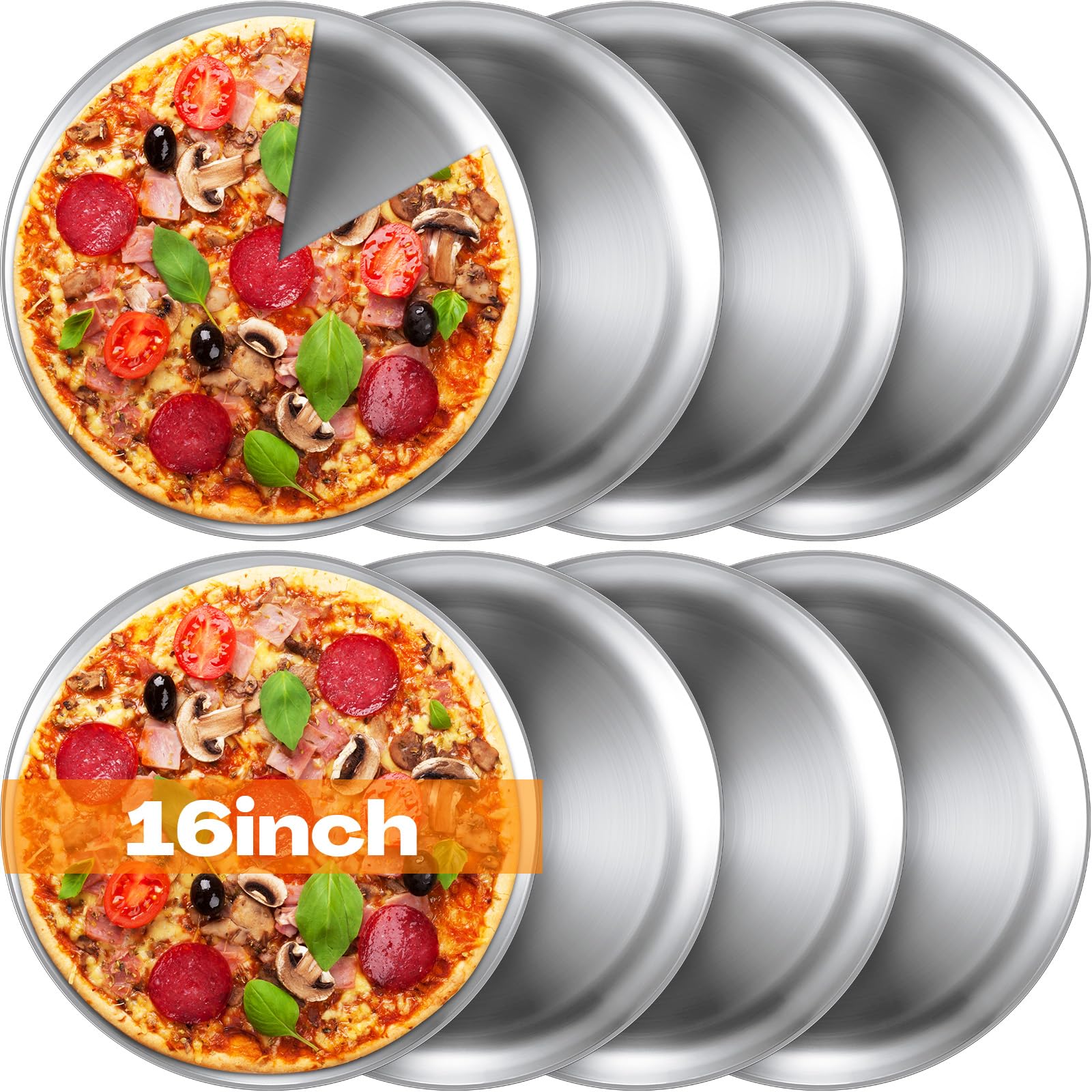 Thenshop 8 Pieces Matte Silver Pizza Pans 16 Inch
