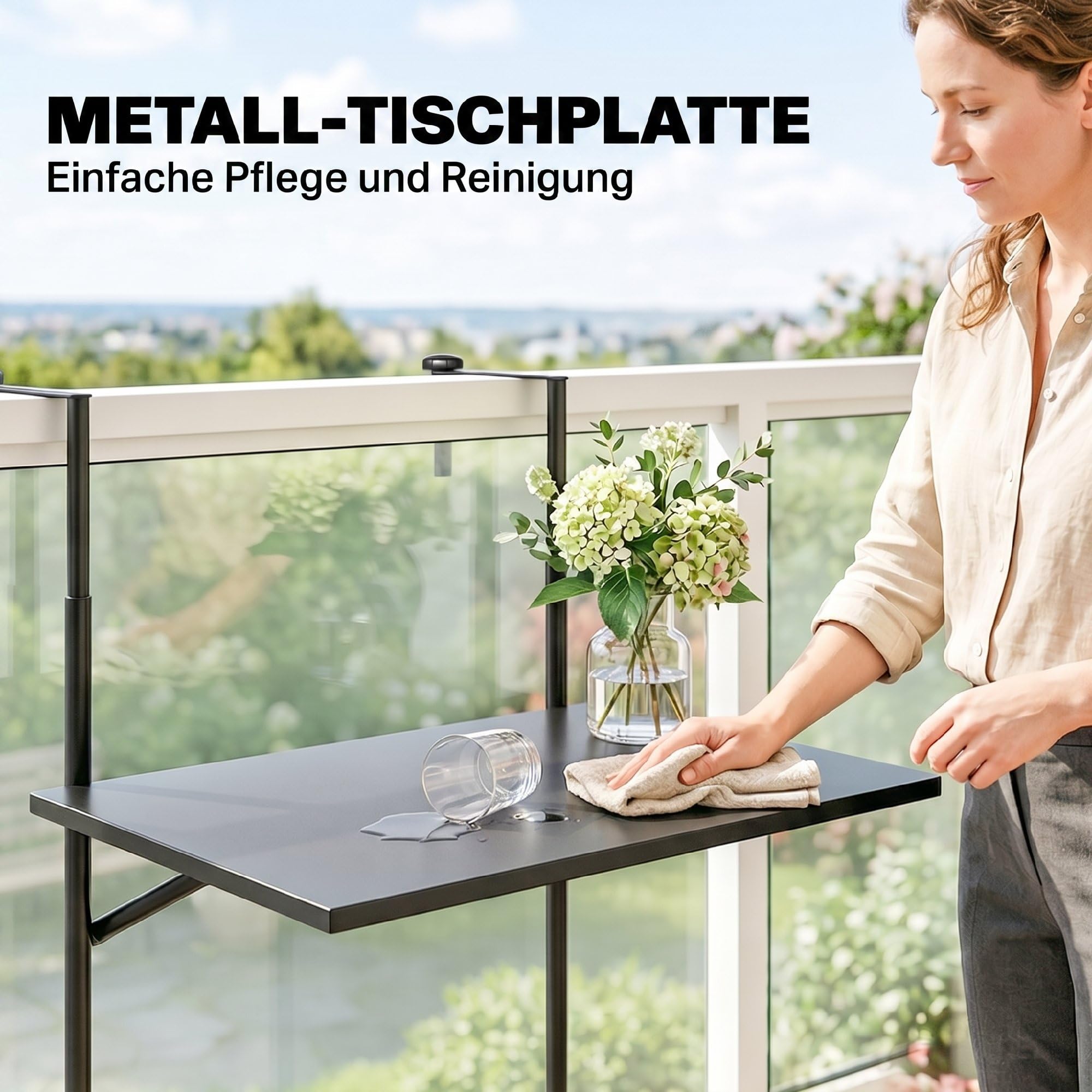 Outsunny Balkontisch zum Einhängen Hängetisch Metall 62x60cm Schwarz