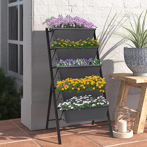 Miniatura 2 de COSTWAY Cama de jardín vertical elevada, caja de 5 niveles con agujeros de drenaje para verduras, hierba, flores, maceta de jardín independiente