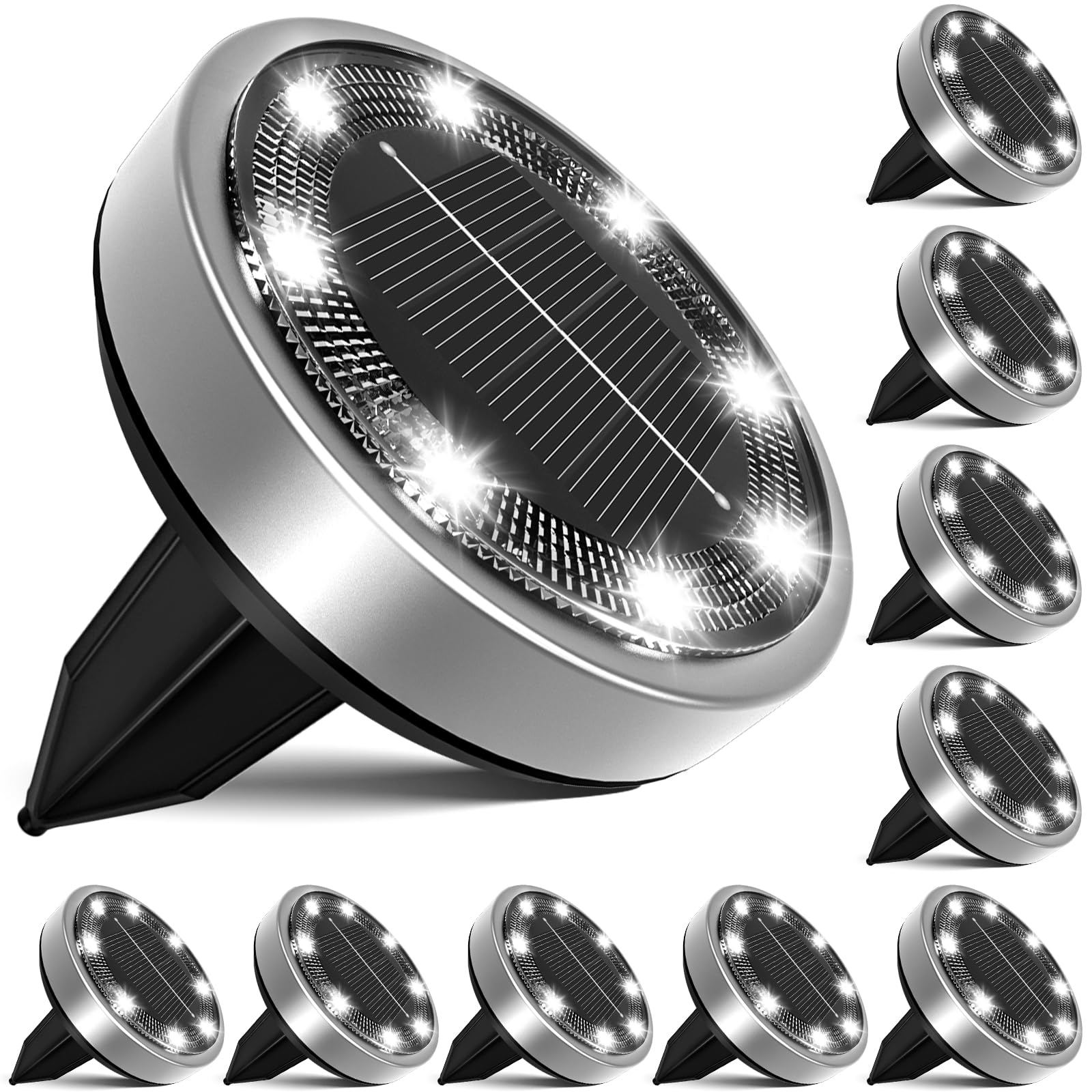 nipify 10 Stück Solar Bodenleuchten Aussen, Solarleuchten Außenleuchte mit 8 LEDs, Kaltes Weiß Wasserdicht Led bodenleuchte außen solar, Solarlampen für Außen Garten Rasen Auffahrt Gehweg Patio