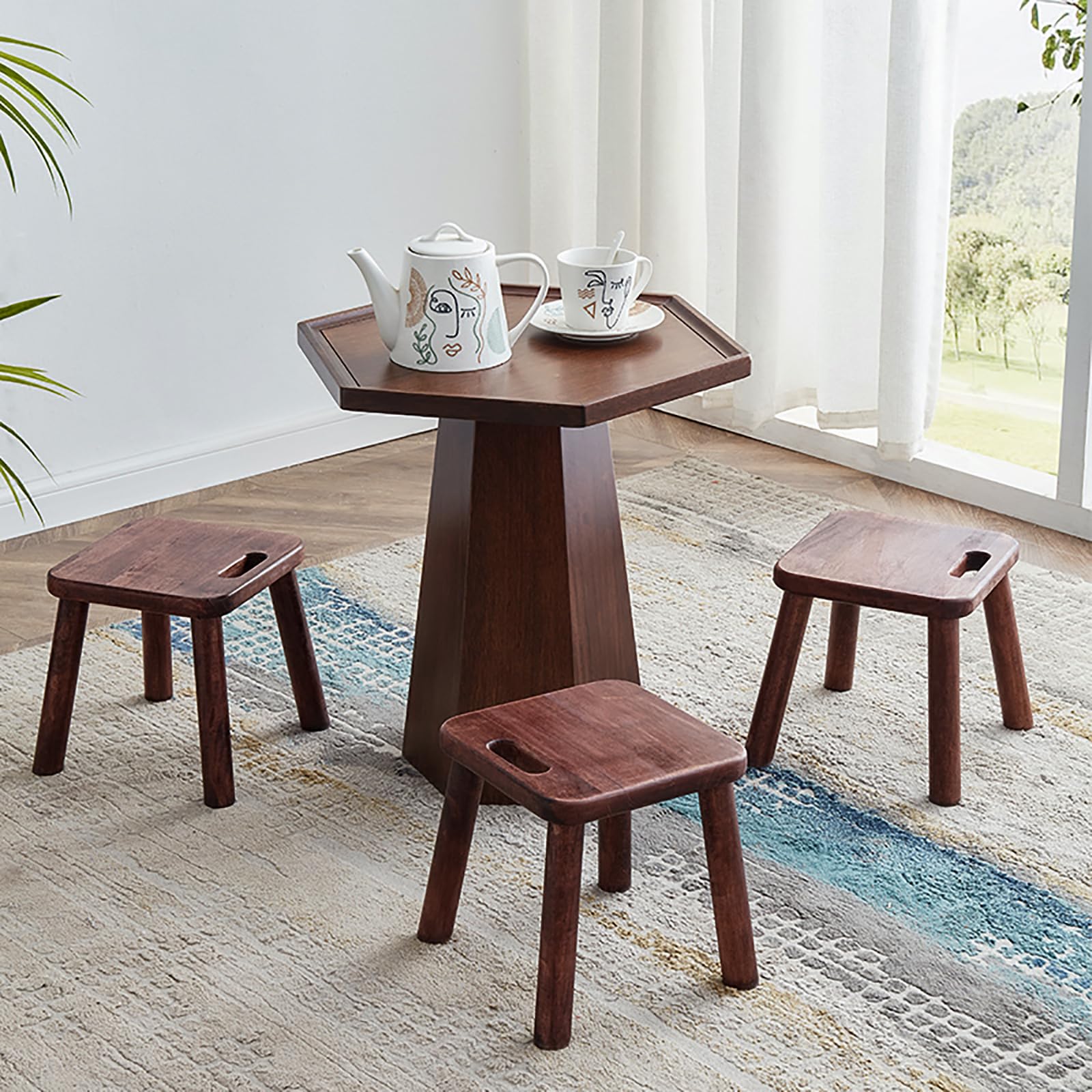 Yier Mei 2 Pcs Handle Small Wooden Stool - Image 2