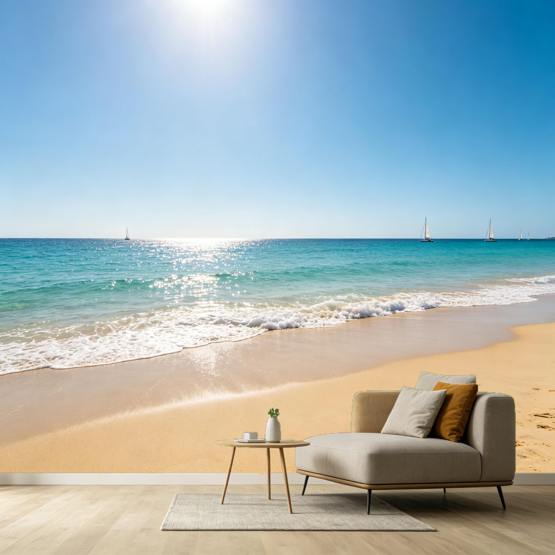 Custom Size Wall Murals Coastal Ocean Marine Tropical Beach Sailboat Scenery SelfAdhesive Wall Fabric Removable Large Wallpaper for Photo Living Room Interior Decor