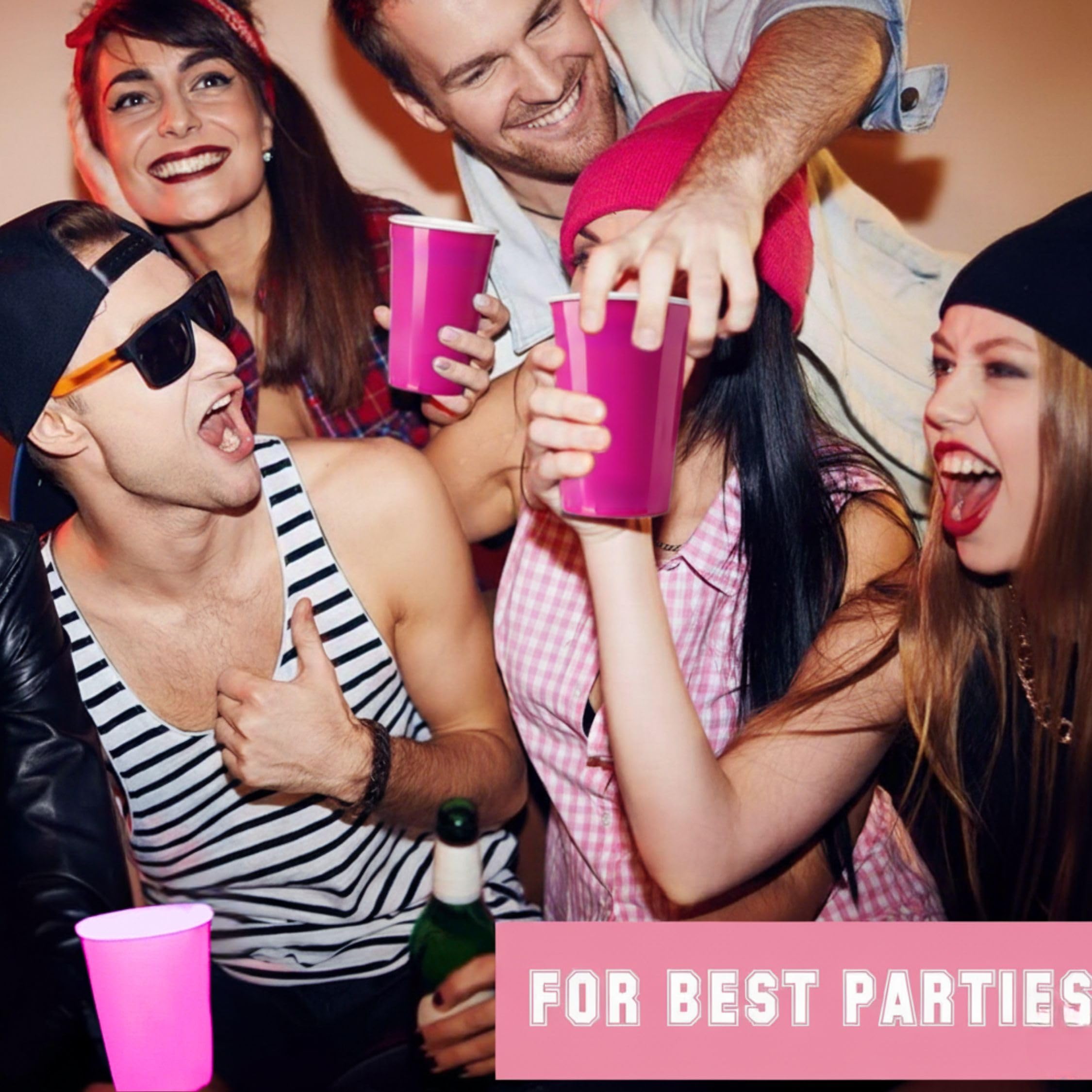 Tickles Pack of 20, Beer Pong Glasses with Free Ping Pong Balls Set, Easy Grip Reusable Drinking Party Cups for Iced Tea, Punch, Cocktail, Couple, Ladies Games (Color: Dark Pink Size: 475 ml) 4