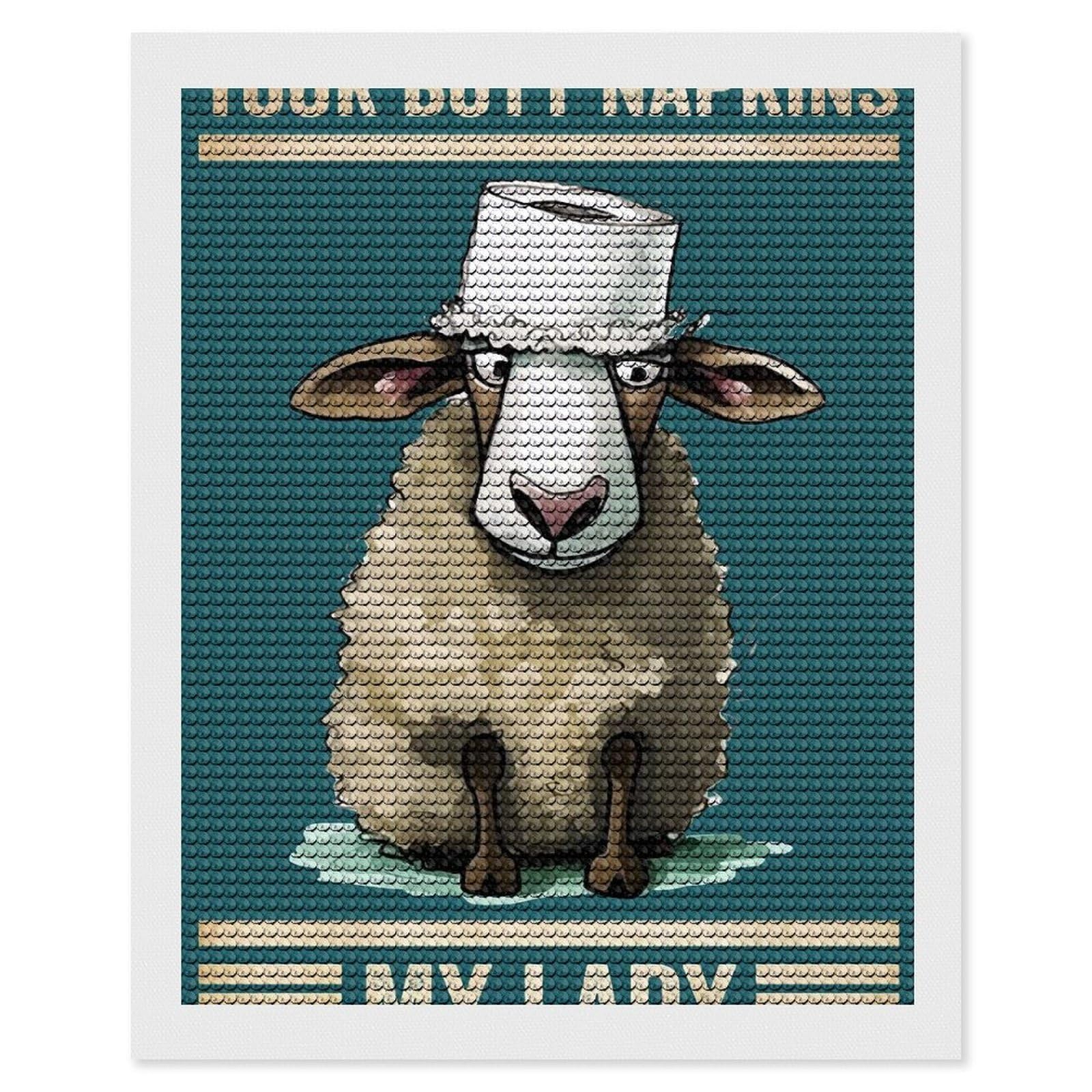 Junmoney Sheep Your Butt Napkins Diamond Art Kit 16"x20", Bedroom Decor, Adhesive Canvas, Full Kit Included, Thoughtful Present, Birthday Gift