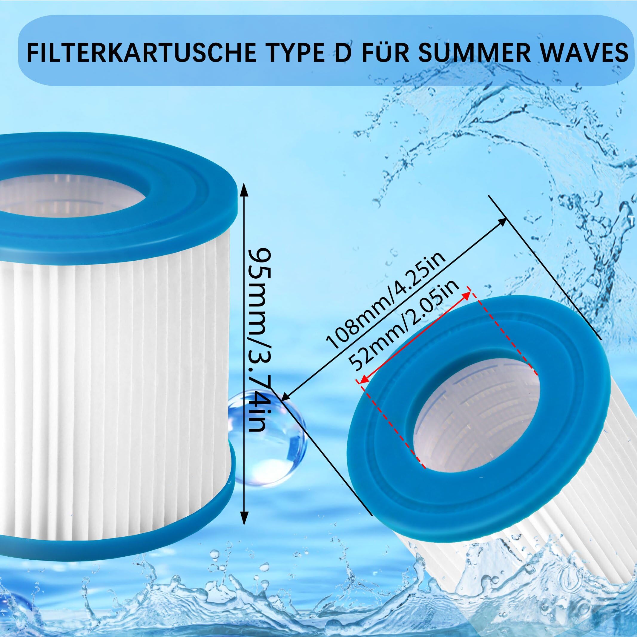 Cartucce filtranti per Piscina Tipo D, per P57100102, P57000104 Filtro per Piscina VII, 95x108 mm Filtro di Ricambio di Lunga Durata per filtri per Piscina (6 PCS)