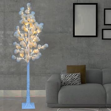 Artificial White Pine Tree Lighted Branches Flower Trees with LED Lights for Christmas Holiday Decoration Indoor 6FT