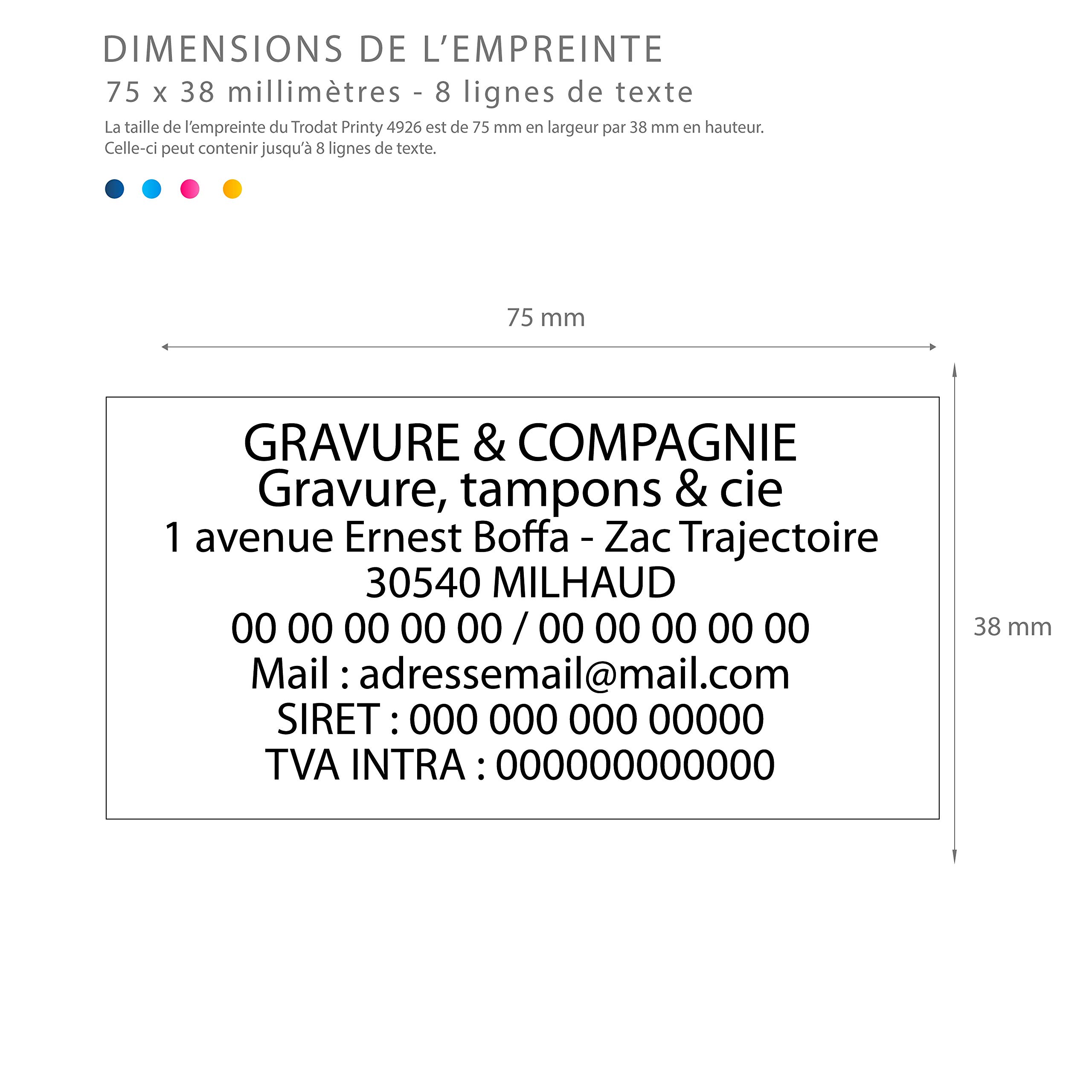 Trodat Printy 4926 - Tampon Encreur Professionnel Automatique 8 lignes À Personnaliser - Empreinte 75 x 38 mm Offerte (Noir)